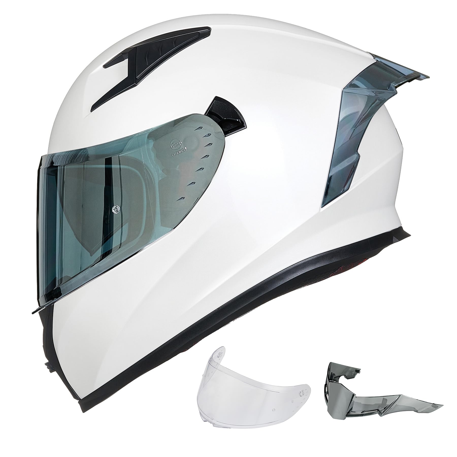 Ilm Motorcycle Helmet Full Face With Pinlock Compatible Clear&Tinted Visors And Fins Street Bike Motocross Casco Dot Model Z501(White, Xx-Large)