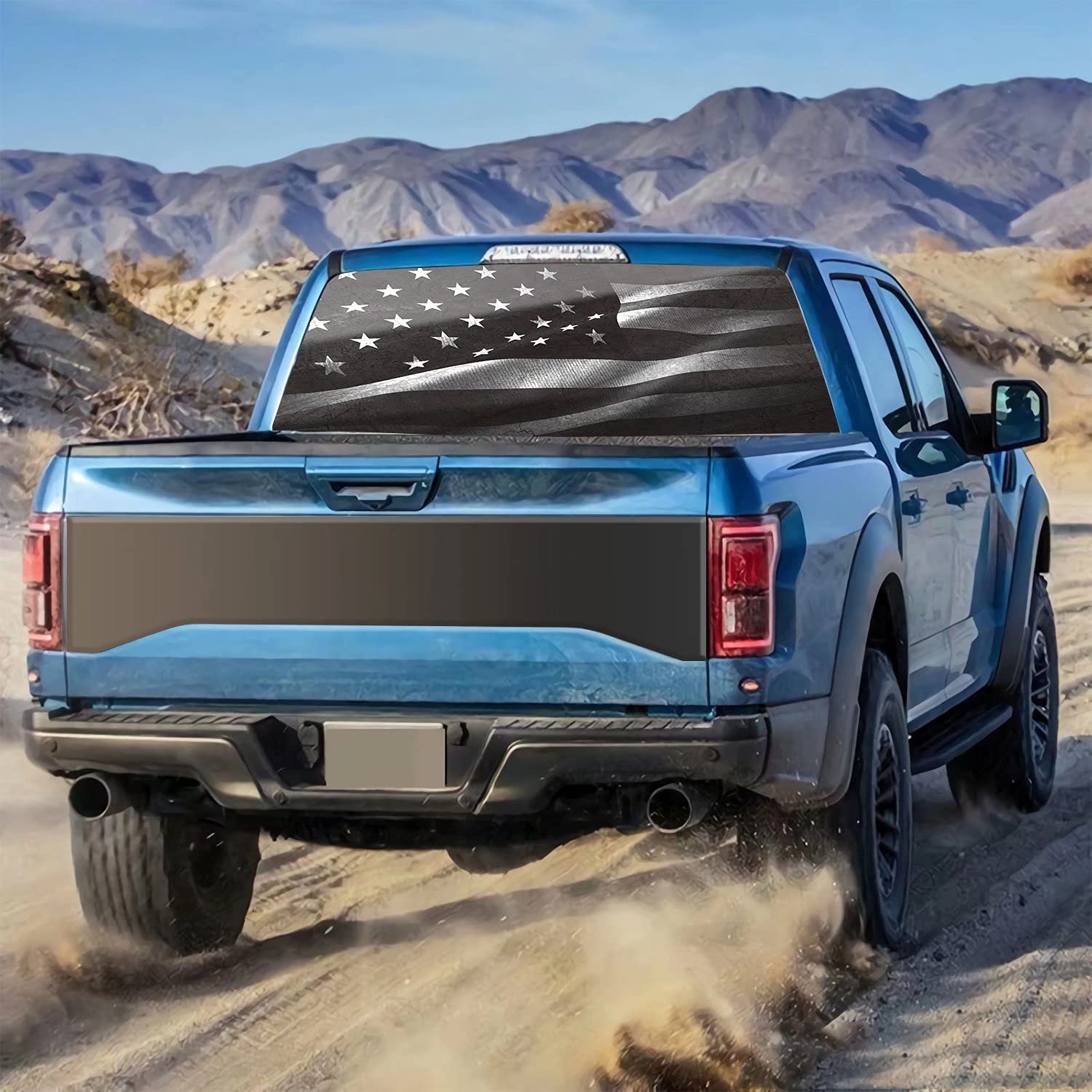 Truck Rear Window Graphic American Flag Decals, Patriot Truck Window Stickers, Back Window Graphics-Size 66'' X 20''