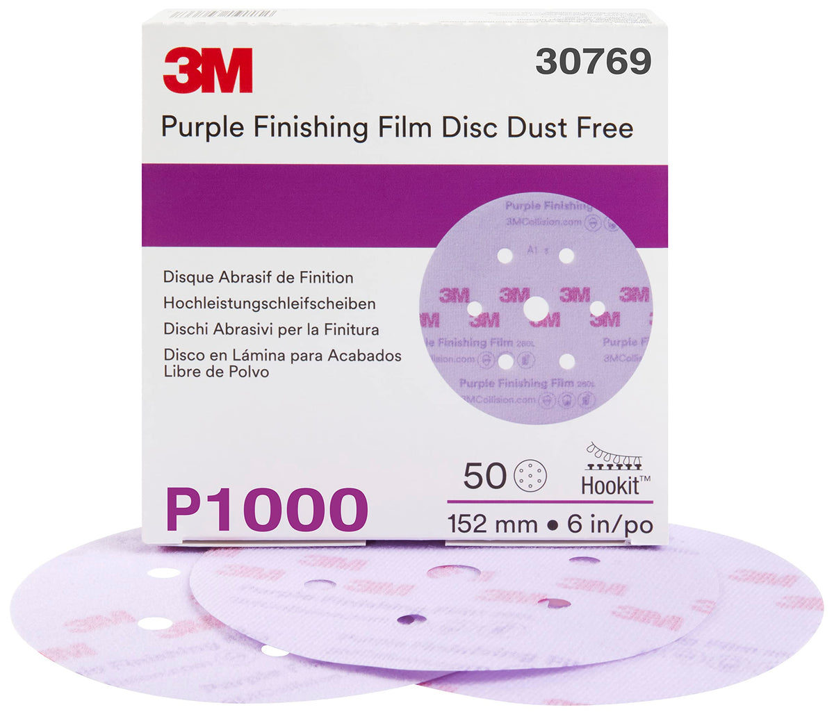 3M 30769 Hookit Purple 6'' P1000 Grit Dust-Free Finishing Film Disc