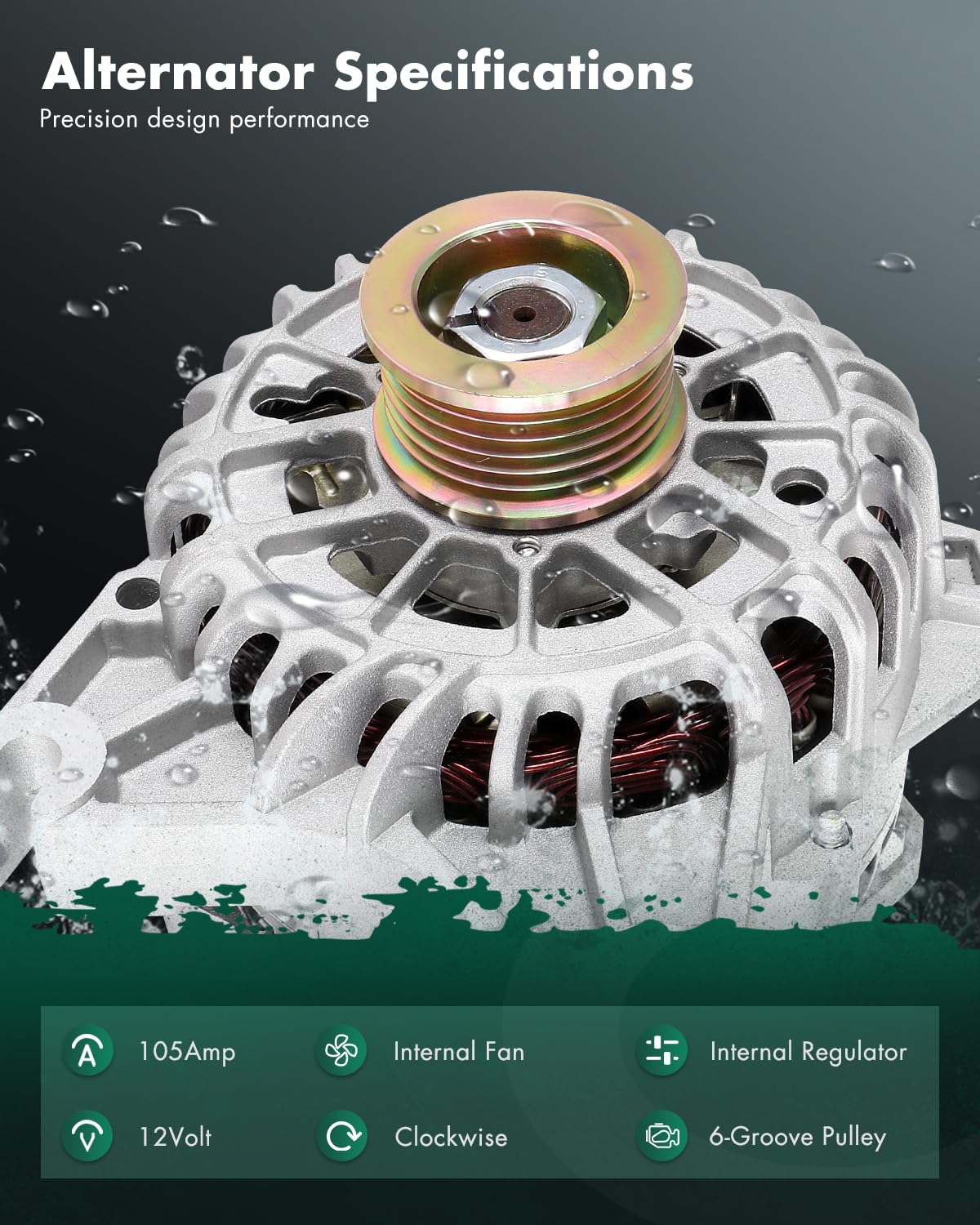 SCITOO Alternator Fits for Ford Mustang 4.6L 4.6 1999 2000 2001 2002 2003 2004-12V 105Amp CW 6-Groove Pulley, Replace OE 8252 82