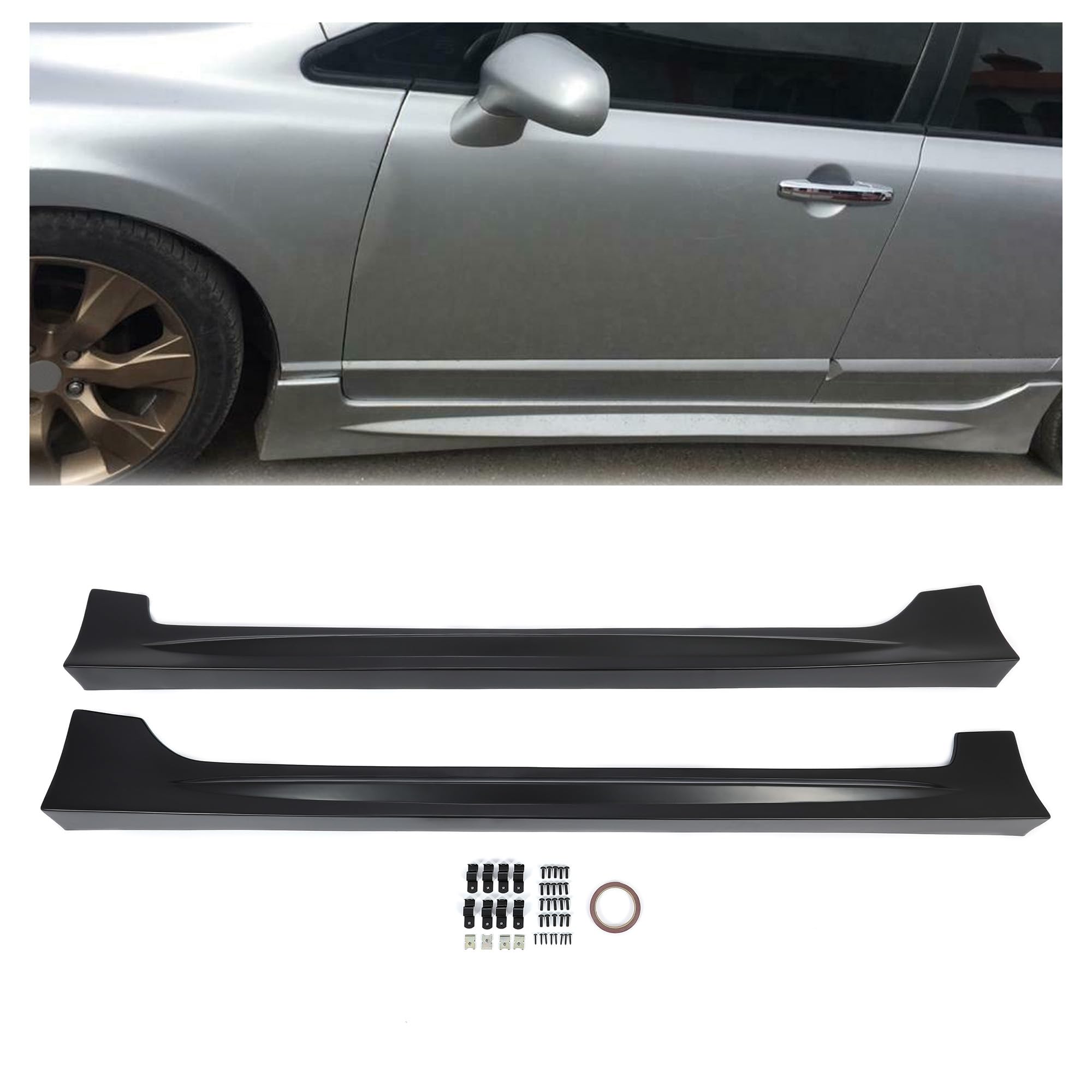HECASA Side Skirts Replacement Compatible with 2006-2011 Honda Civic 4 Door Sedan Rocker Panels Guard Side Extension Splitter Bl