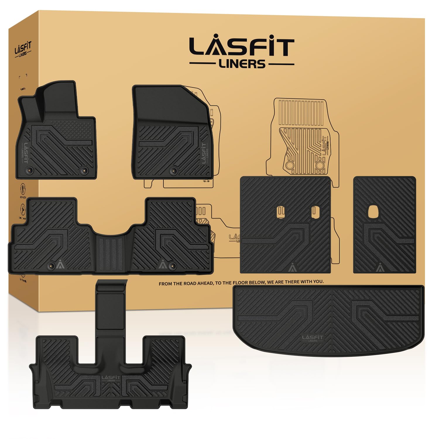 Lasfit Floor Mats & Backrest Mats & Cargo Mats For Hyundai Palisade 7/8 Seats 2025 2024 2023 2022 2021 2020, All Weather Tpe Cus