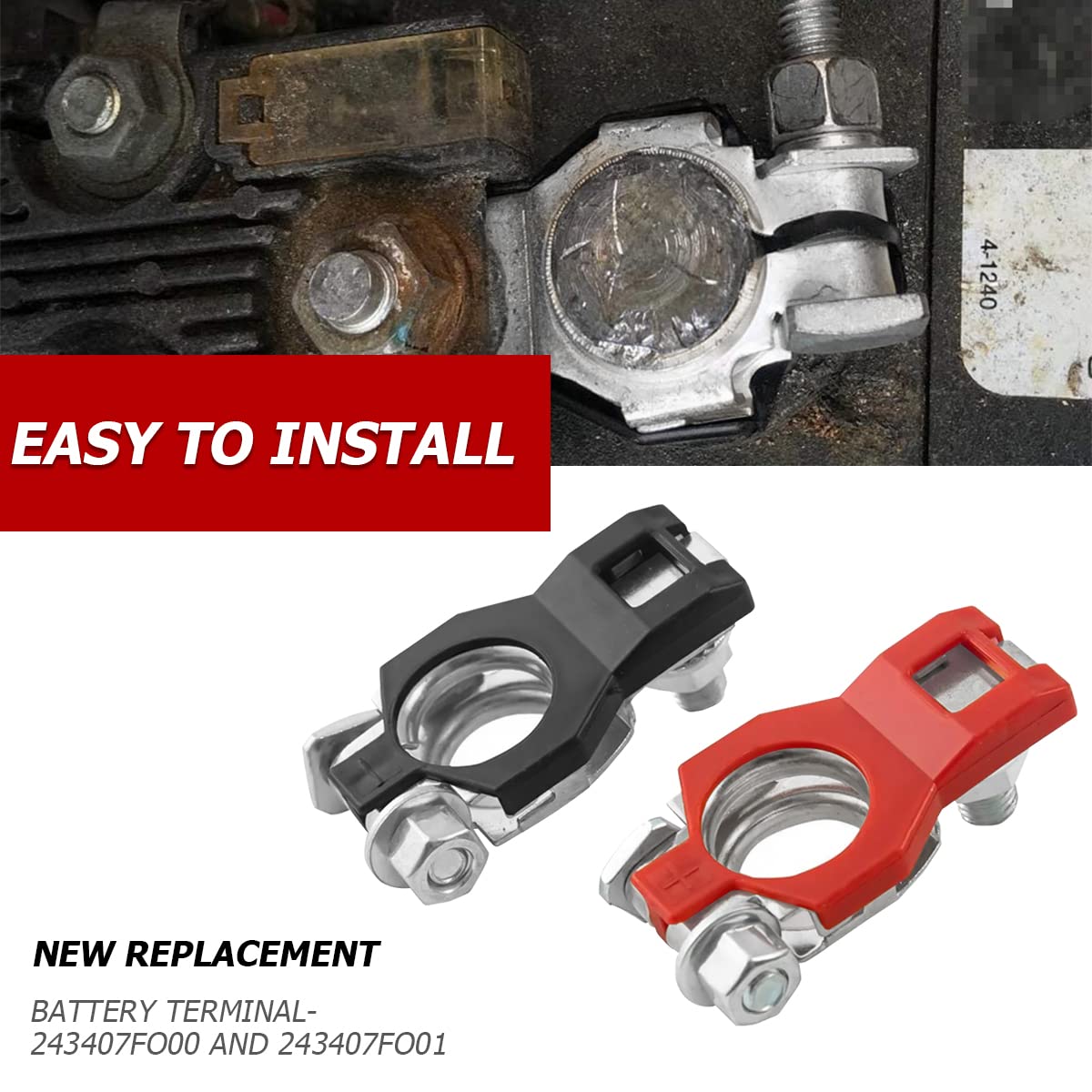 Auceli Battery Terminal Connector, Top Post Battery Cable Terminal Clamp Set, Positive And Negative 1 Pair With 2 Washers, Good