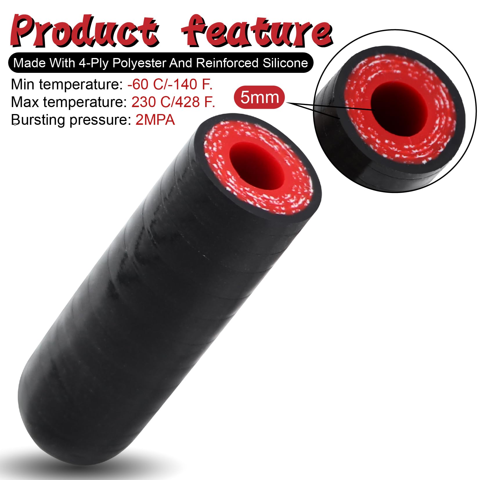 High Temperature 4-Ply Reinforced Silicone Hose Cap ID 5/16 Inch(8mm) Hose End Plug For Turbo Bypass Valve/Vacuum/Fix Leak/Throt