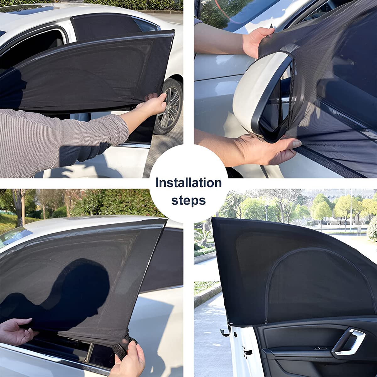 Loyaforba 2Pcs Car Window Shade, Zipper Breathable Side Sun Mesh, Auto Stretchy Front Rear Curtain Sun Rays Cover Screen For Bab