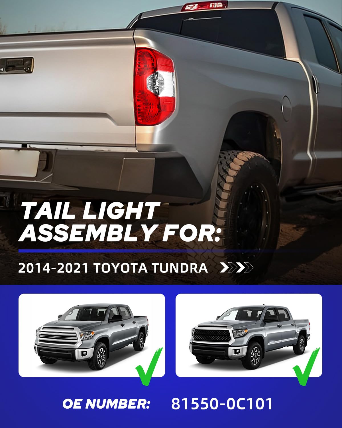 AUTOONE For Toyota Tundra Tail Lights Assembly, Tail Lamp Assembly Fit for 2014-2021 Tundra Pickup Rear Factory OEM Passenger Si