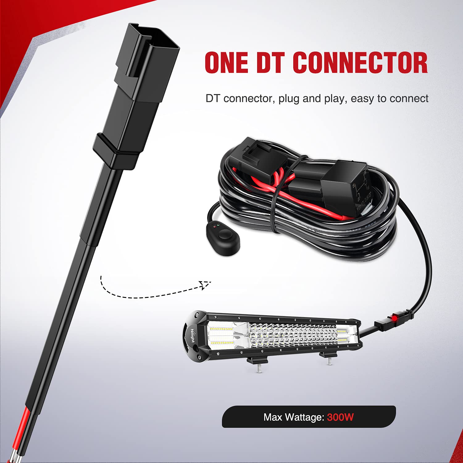 Nilight 10018W 14Awg Dt Connector Wiring Harness Kit Bar 12V On Off Switch Power Relay Blade Fuse For Off Road Led Work Light-On