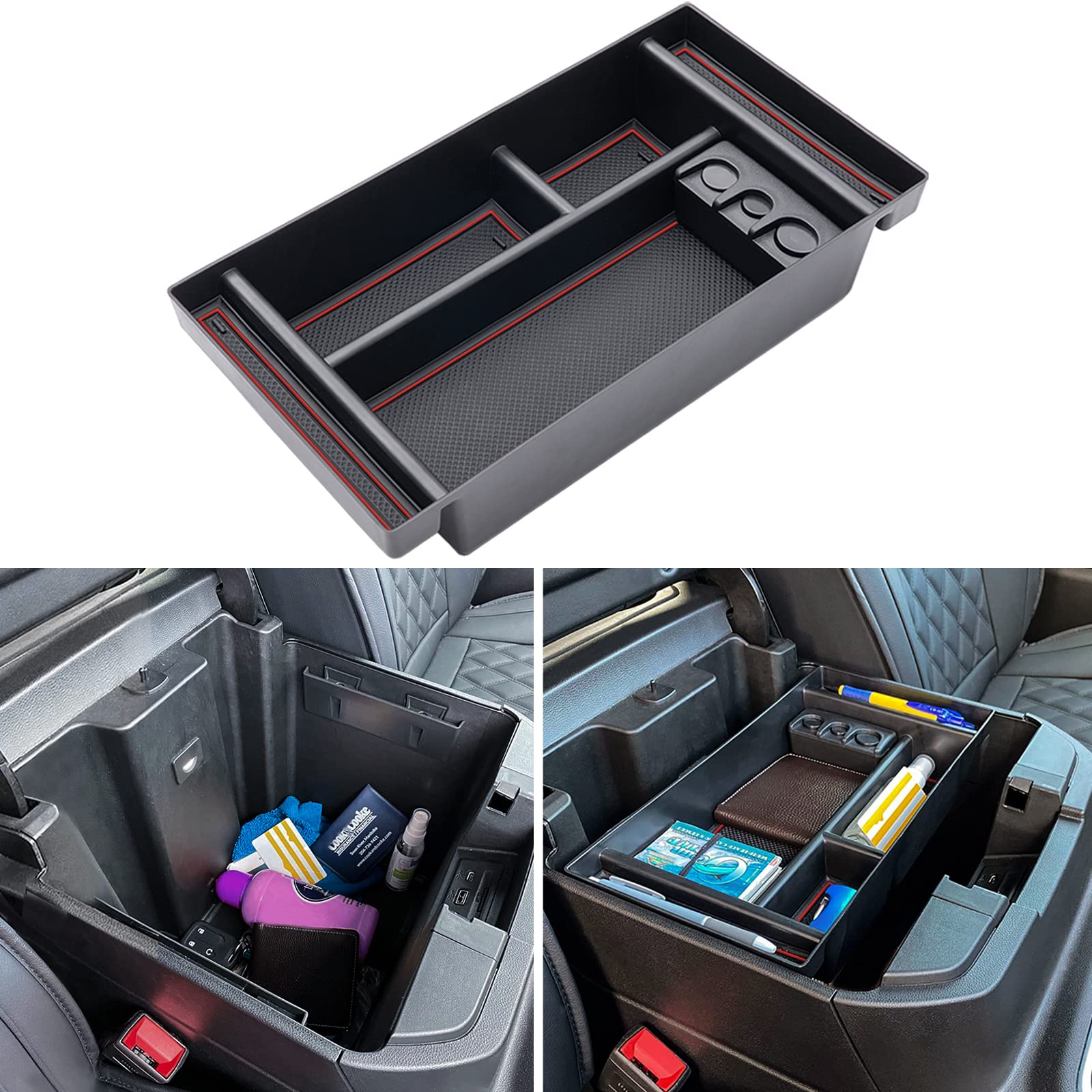 TOPINSTALL Red Center Console Tray for 2019-2023 Chevy Silverado/GMC Sierra Bucket Seats - Rubber Accessory