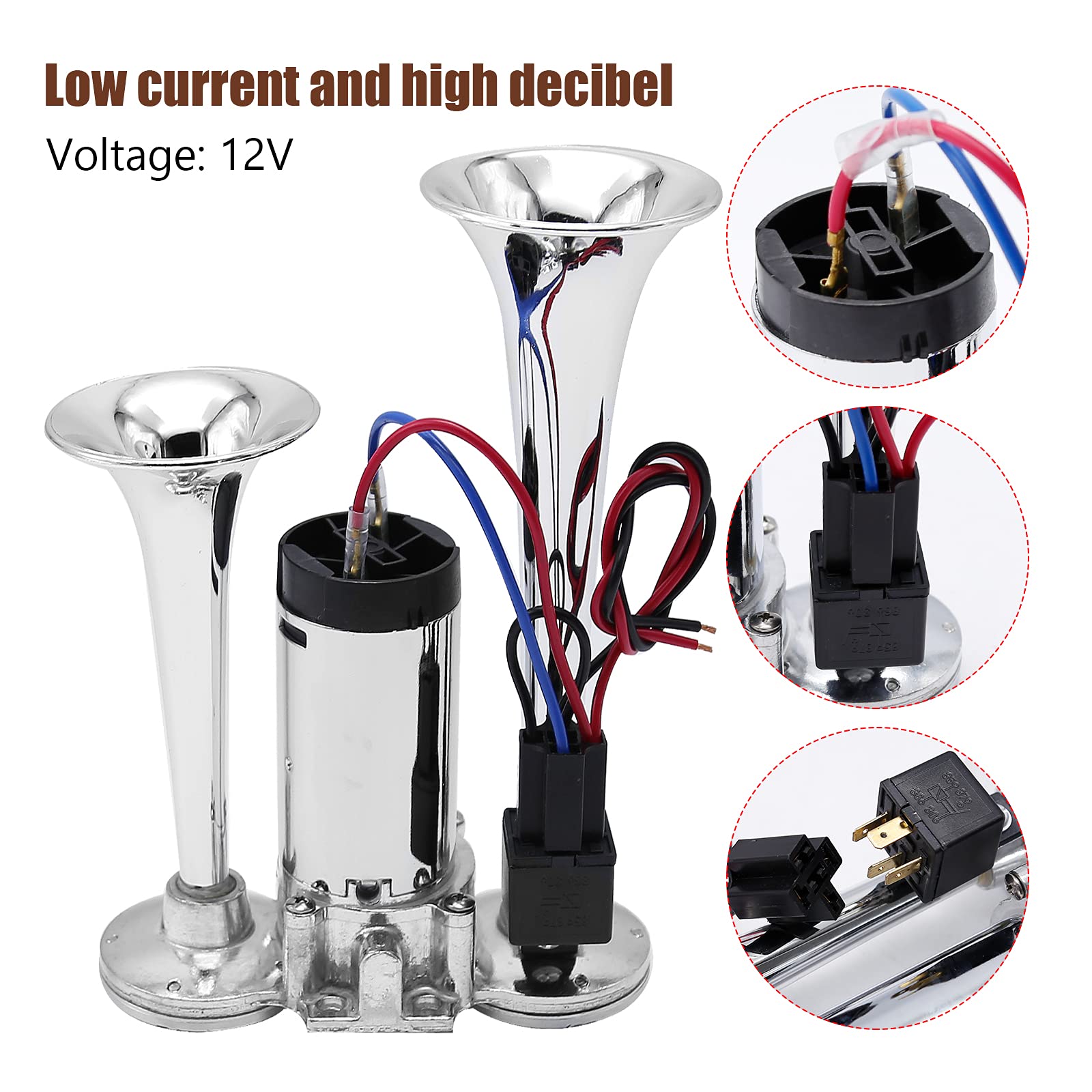 600DB Train Horn for Truck, Train Horns for Pickup Trucks, 12V Dual Trumpets Air Horn Kit, Boat Car Train Ship Van Speaker (Silv