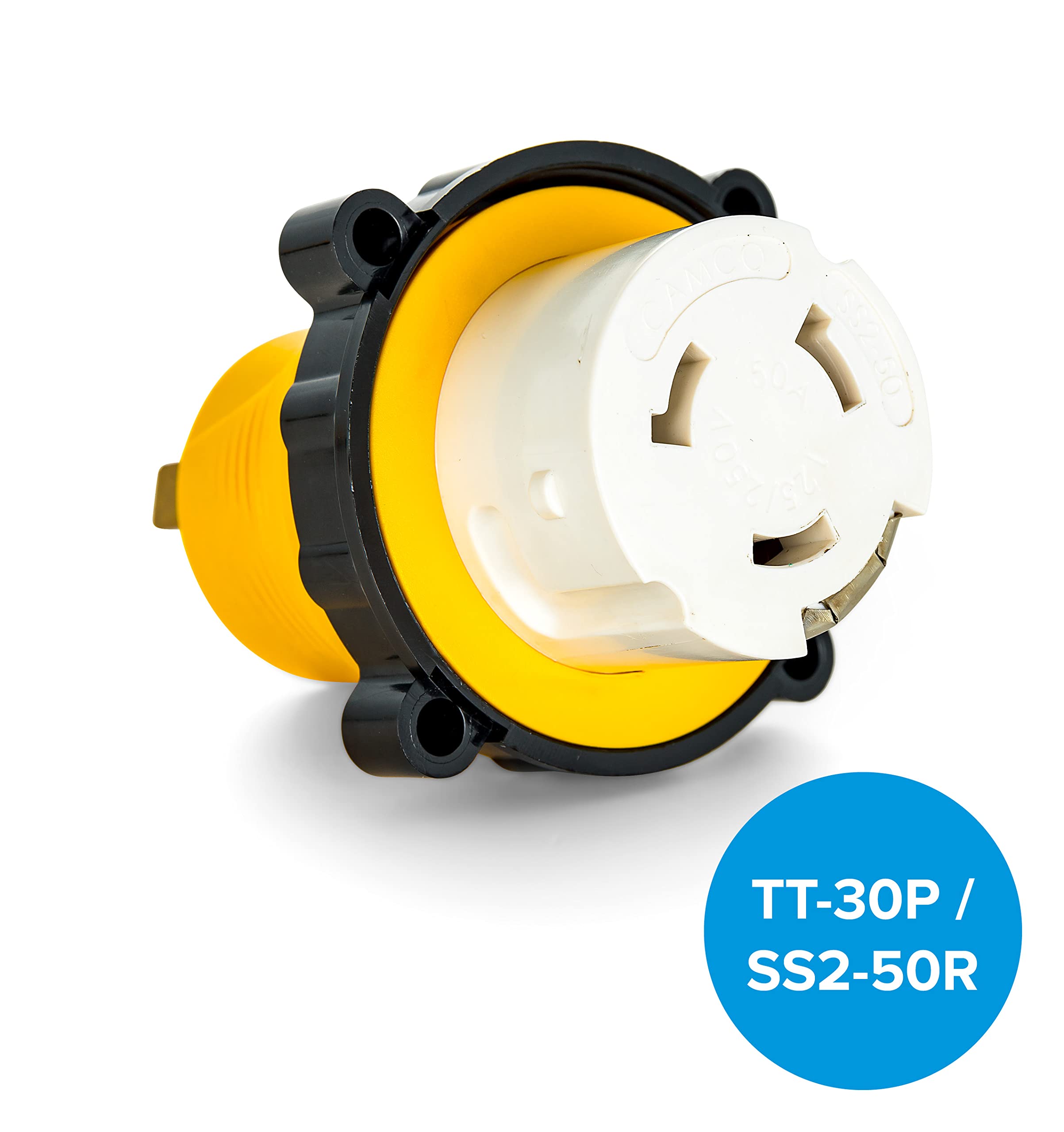 Camco Power Grip Camper/RV 30A-50A Locking Adapter | Compatible with 50-Amp Locking Plugs | Weatherproof Connection | 125 Volt /