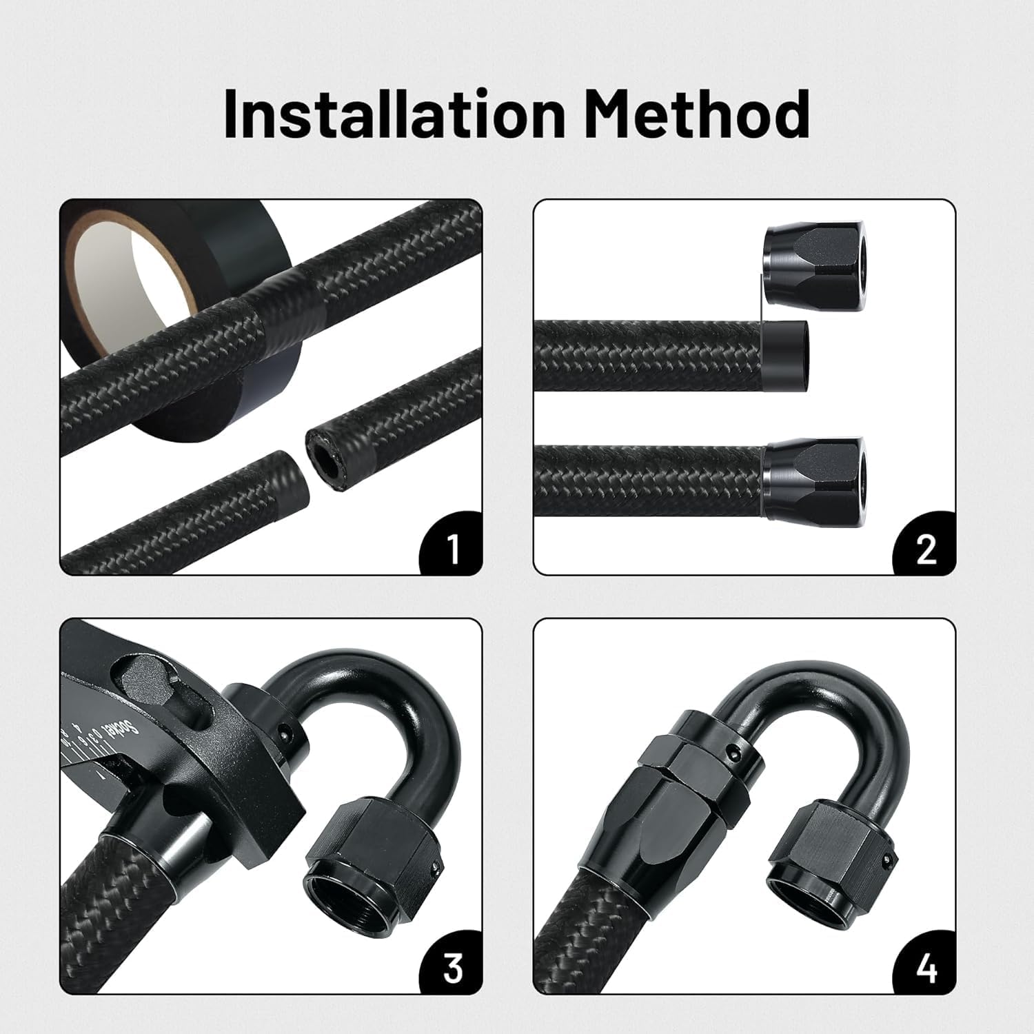 Evil Energy 6An Fuel Line Kit, 6An Nylon Braided Fuel Line Hose Fitting Kit Cpe 20Ft Black(0.34Inch Id)