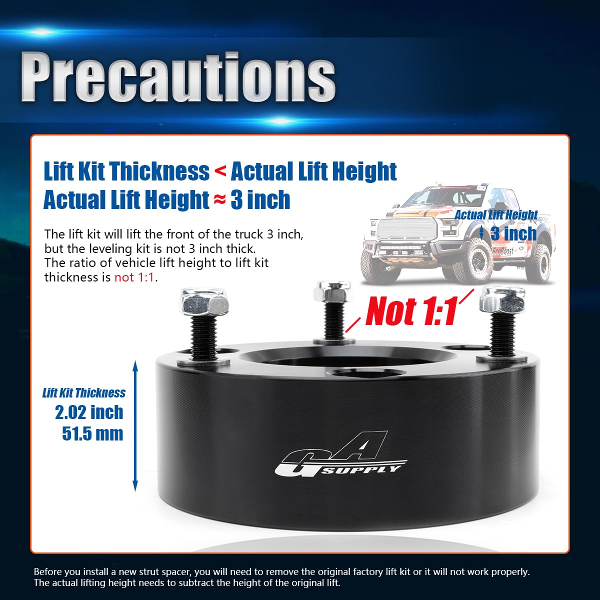 Gasupply 3''F+2''R Full Leveling Lift Kits For 2007-2023 Chevy Silverado 1500 Gmc Sierra 1500, 3 Inch Front Strut Spacers + 2 In