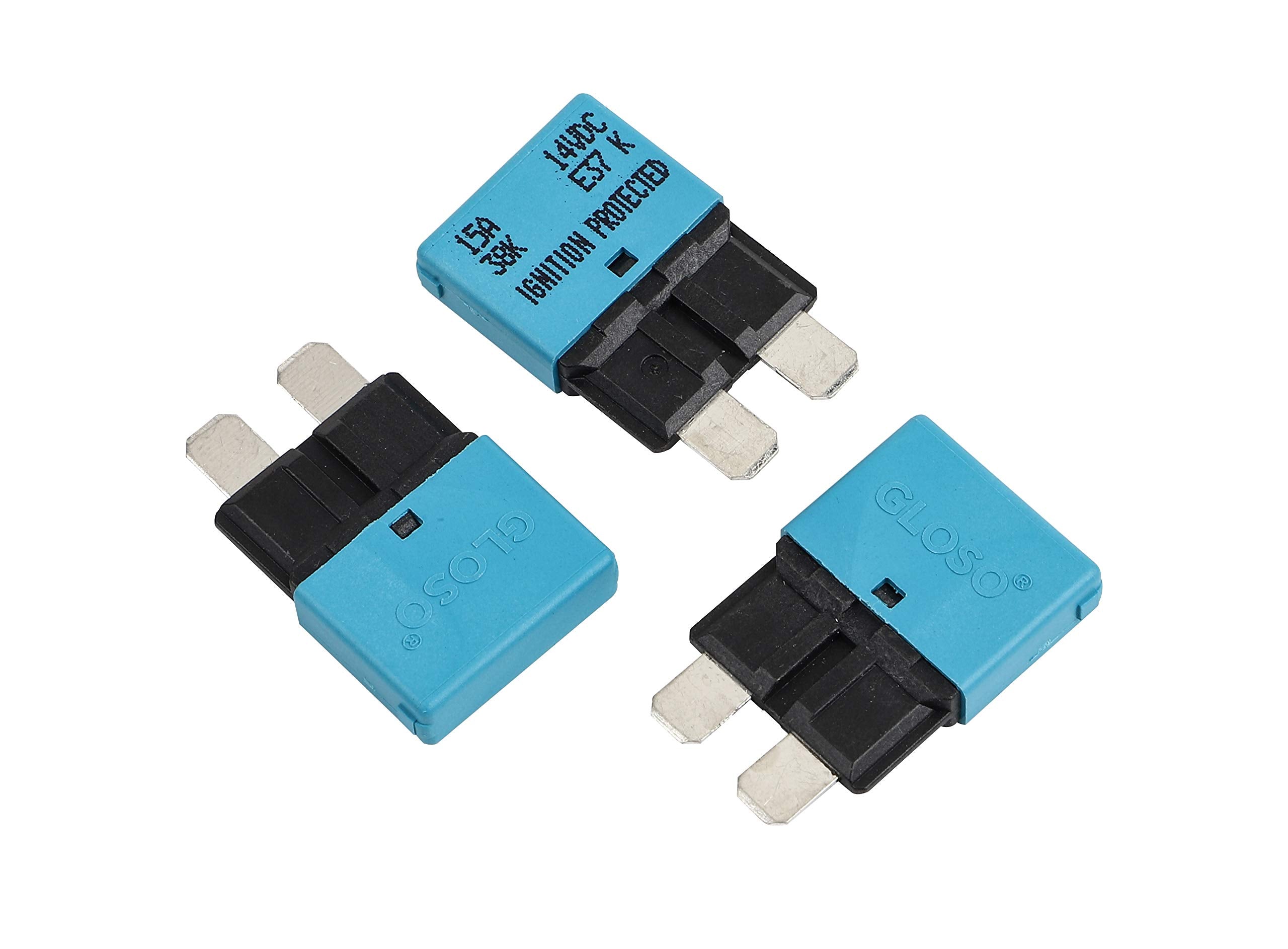 Gloso E37 Auto (T1) Reset Low Profile Atc/Ato Circuit Breakers - (15A - 3 Pack)