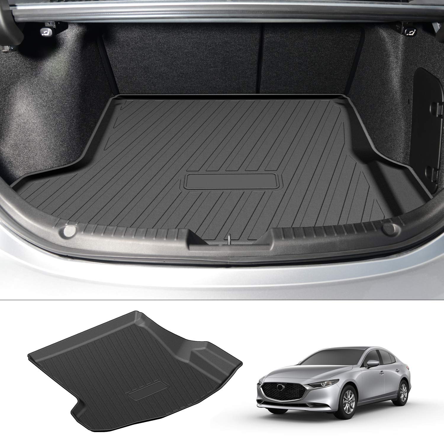 Powerty Trunk Mat For 2019-2024 2025 Mazda 3 Sedan Accessories All Weather Tpo Rear Cargo Liner(Not For Hatchback)