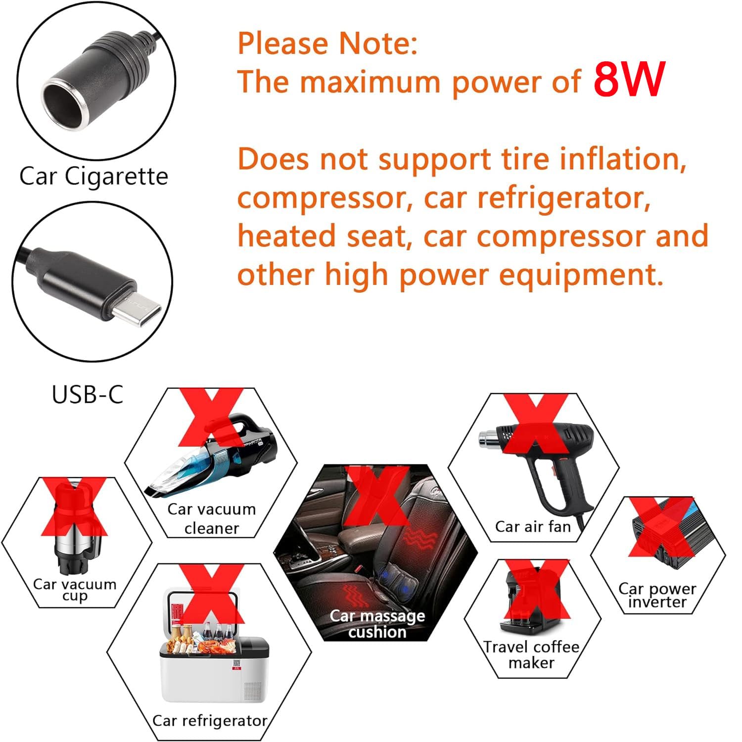 Cerrxian 1Ft Usb C Male To 12V 8W Cigarette Lighter Socket Adapter Power Cable For Dash Cam, Gps, Car Led Light Strips