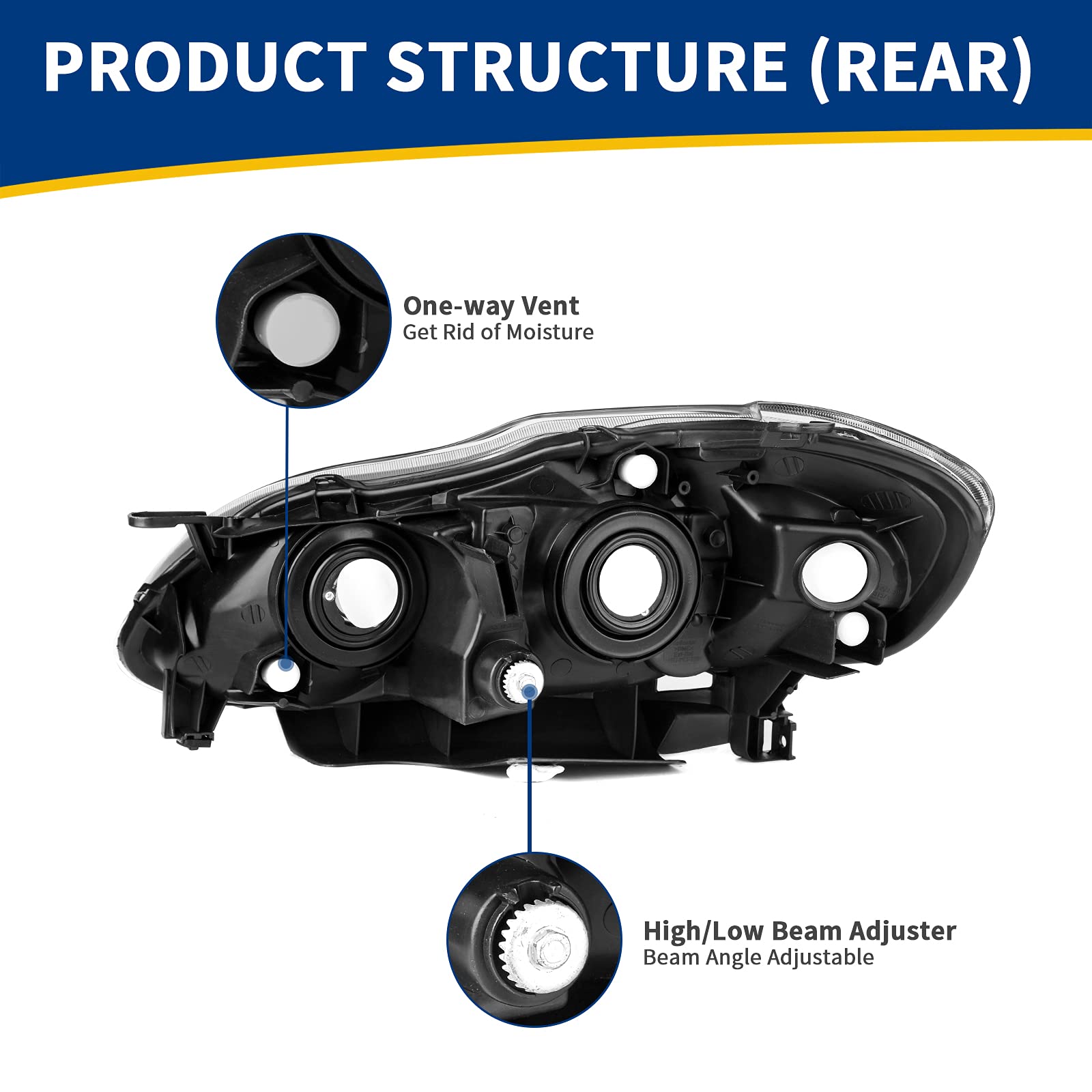 Autosaver88 Headlight Assembly Compatible With 2003 2004 2005 2006 2007 2008 Corolla Replacement Headlamp Pair Black Housing Amb