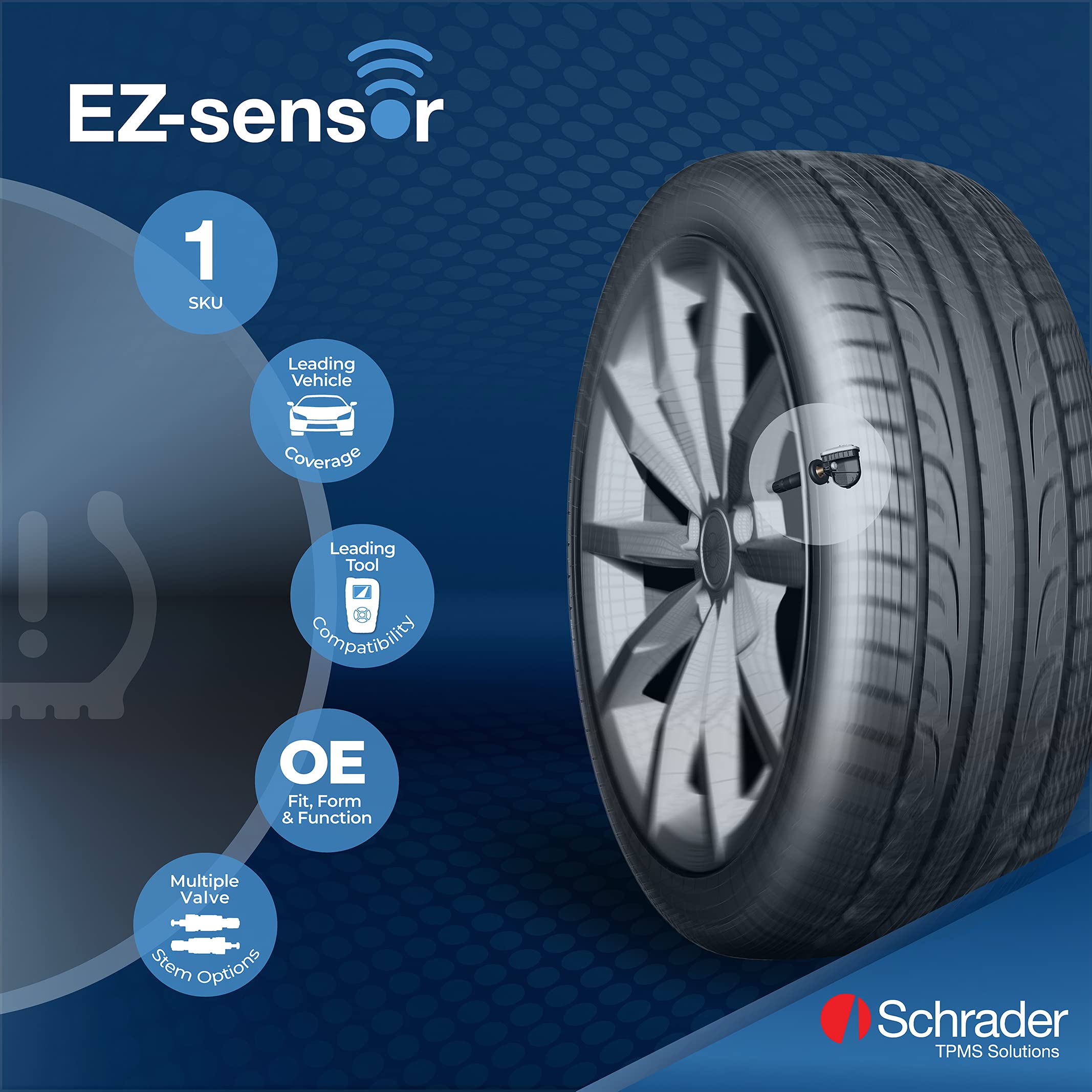 Schrader 33500 EZ-Sensor Single SKU (314.9 MHz, 315 MHz, and 433 MHz) Programmable Snap-in Fixed Angle Valve Tire Pressure Monit