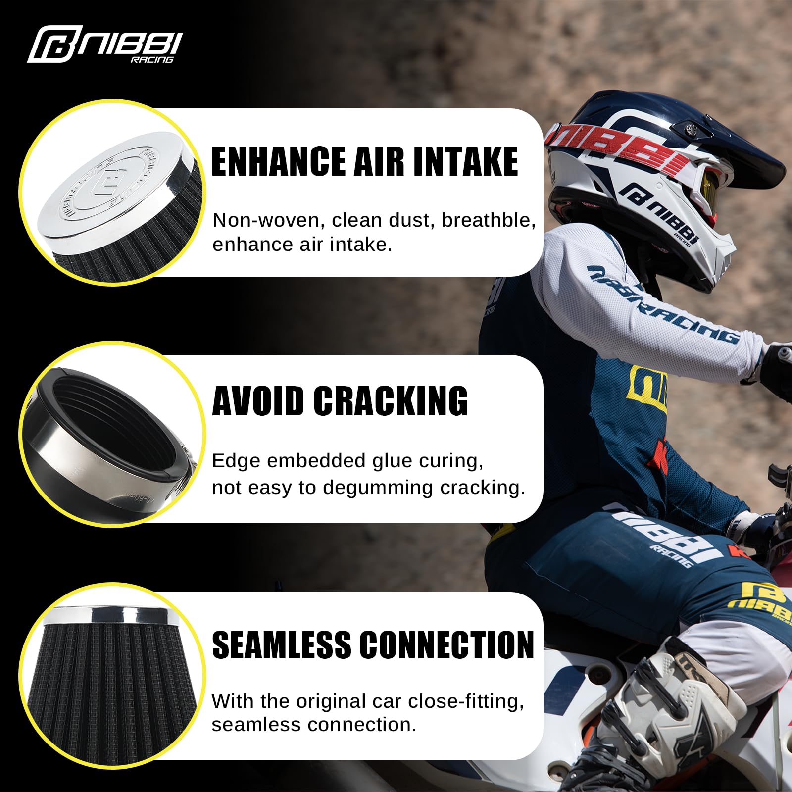 Nibbi Air Filter, 48Mm Air Filter - For Dirt Bike Mini Bike Pit Bike Motocross Gy6 Atv