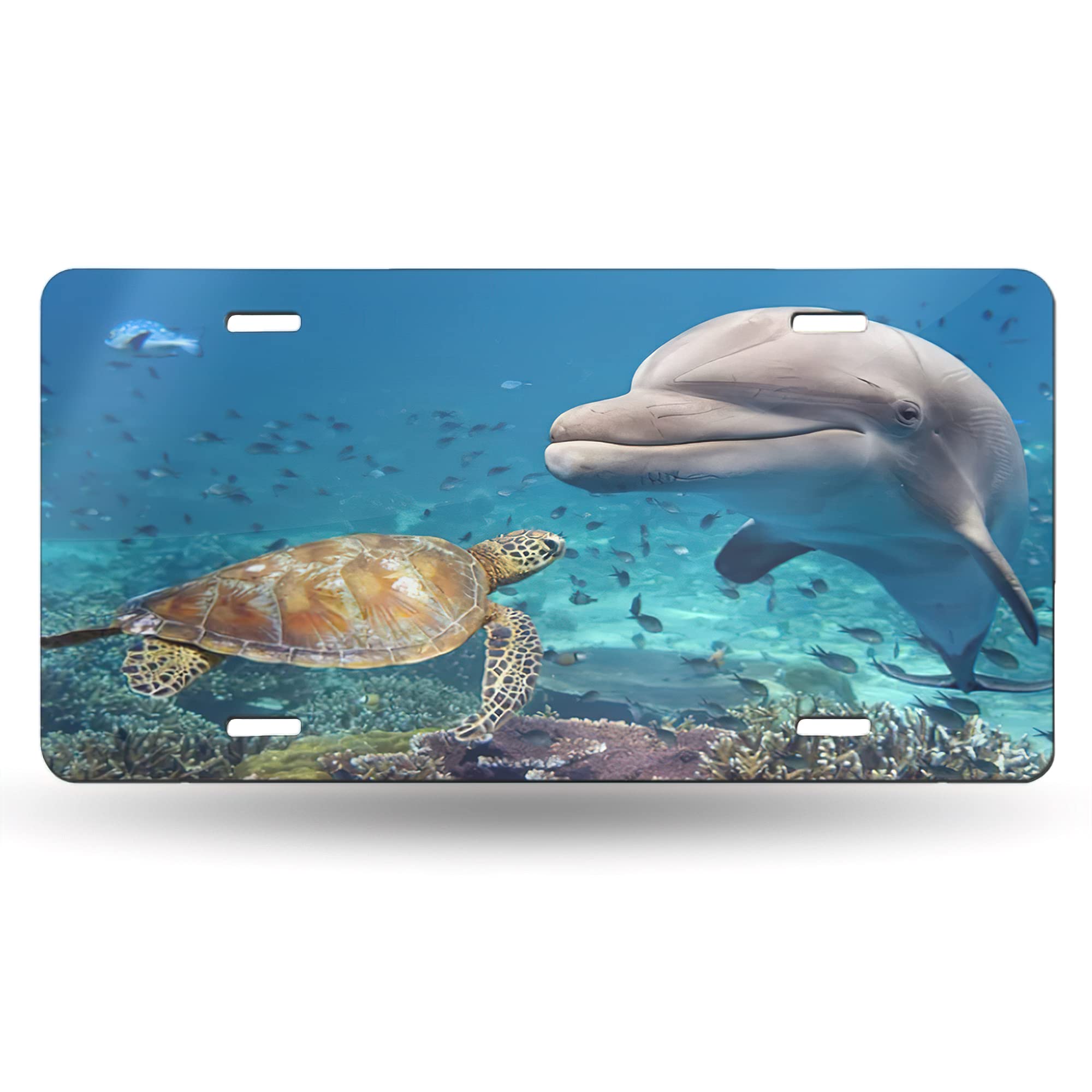 Snowmolle Sea Turtles And Beluga Whales License Plate Decorative Car Front License Plate Cover Vanity Tag Metal Car Plate Aluminum Novelty License Plate For Men/Women Car 6 X 12 Inch