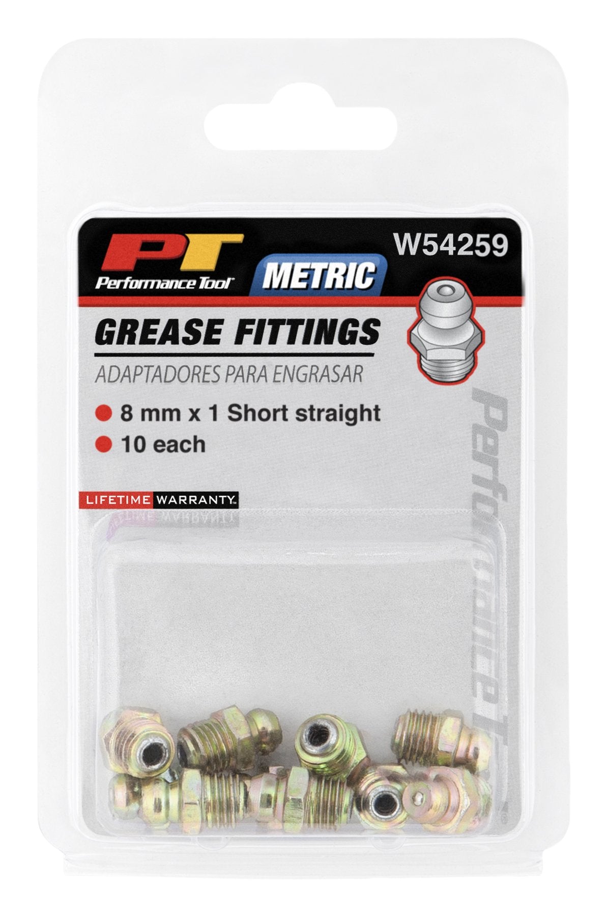 Performance Tool W54259 8mm x 1mm Short Straight Grease Fitting, (Pack of 10)