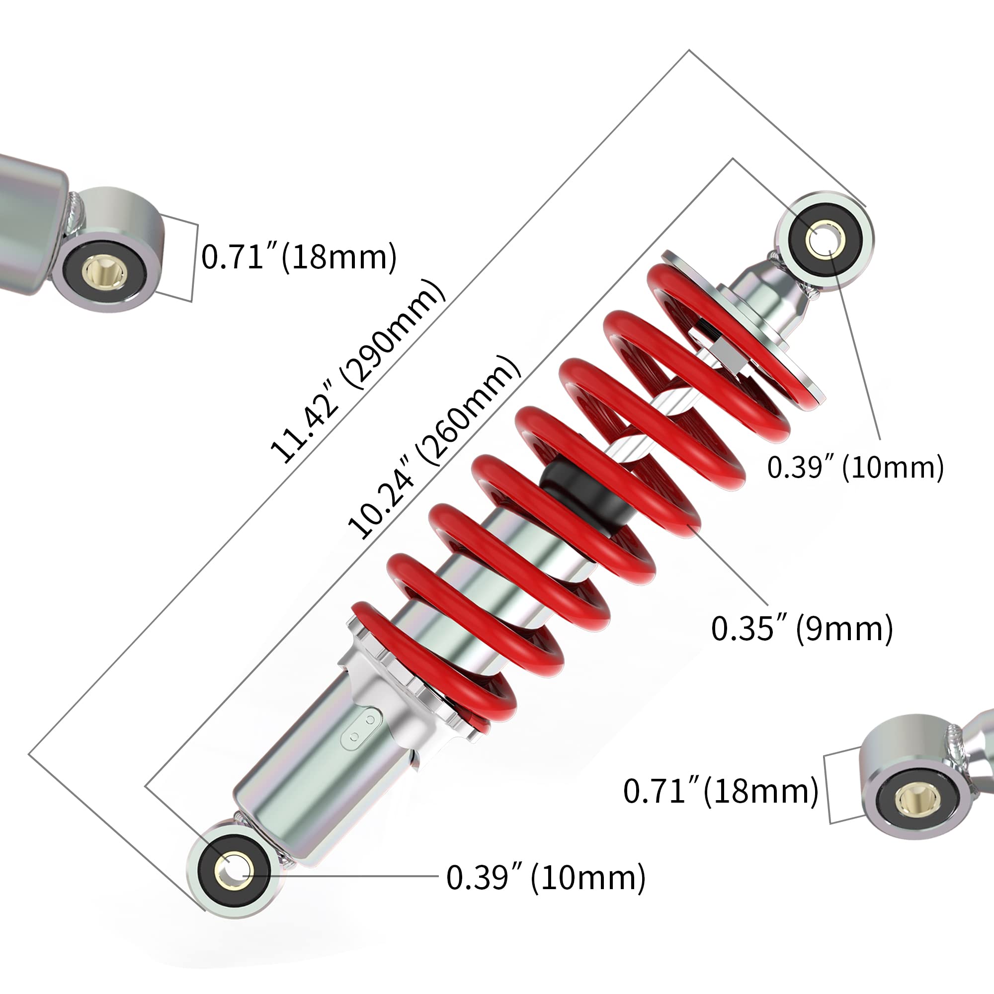 260Mm Rear Shock, 10-1/4' Mono Shock Adjustable Replacement For Sdg Ssr Lifan 110Cc 125Cc 140Cc 200Cc 250Cc Pit Dirt Bike