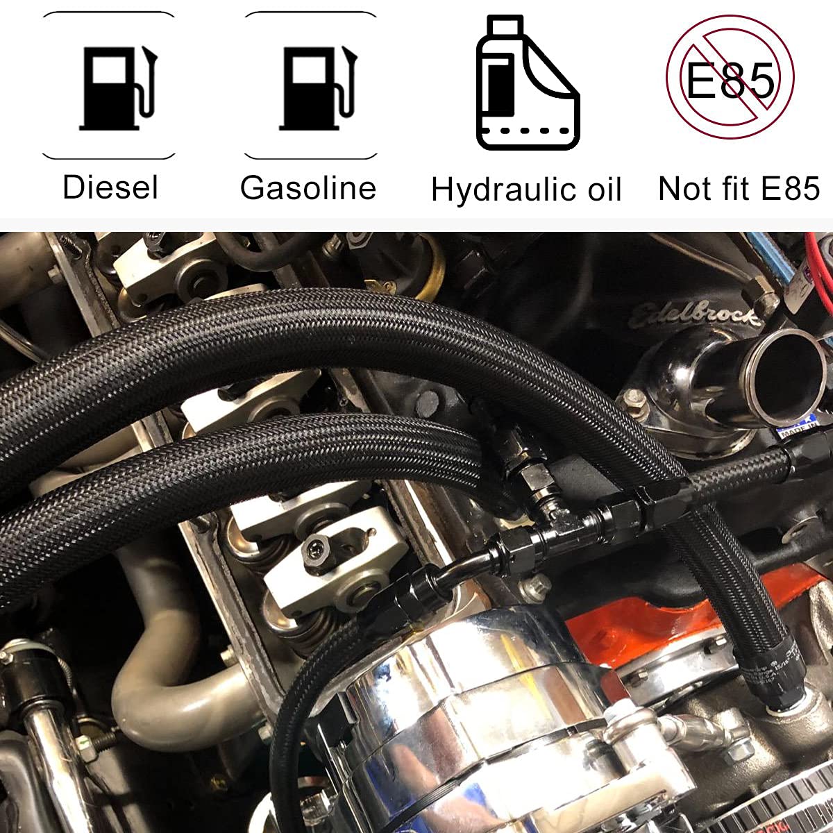 3/8 6AN 12FT Fuel Line Hose Kit, Nylon Stainless Steel Braided Fuel Line Oil/Gas/Fuel Hose End Fitting Hose with 6PCS Swivel Fue