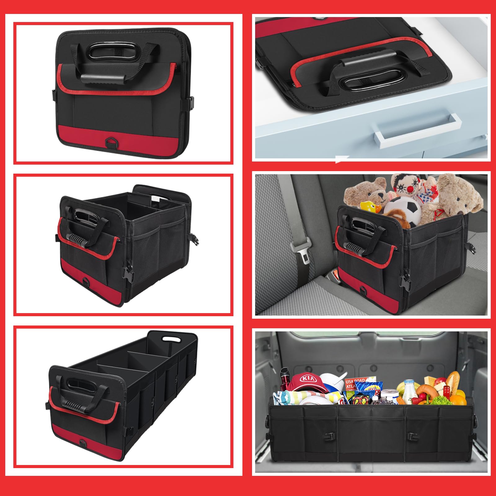 Car Trunk Organizer,Heavy Duty Collapsible 95 L Capacity Car Trunk Storage Organizer,Multi-Compartment Pockets, Adjustable Strap