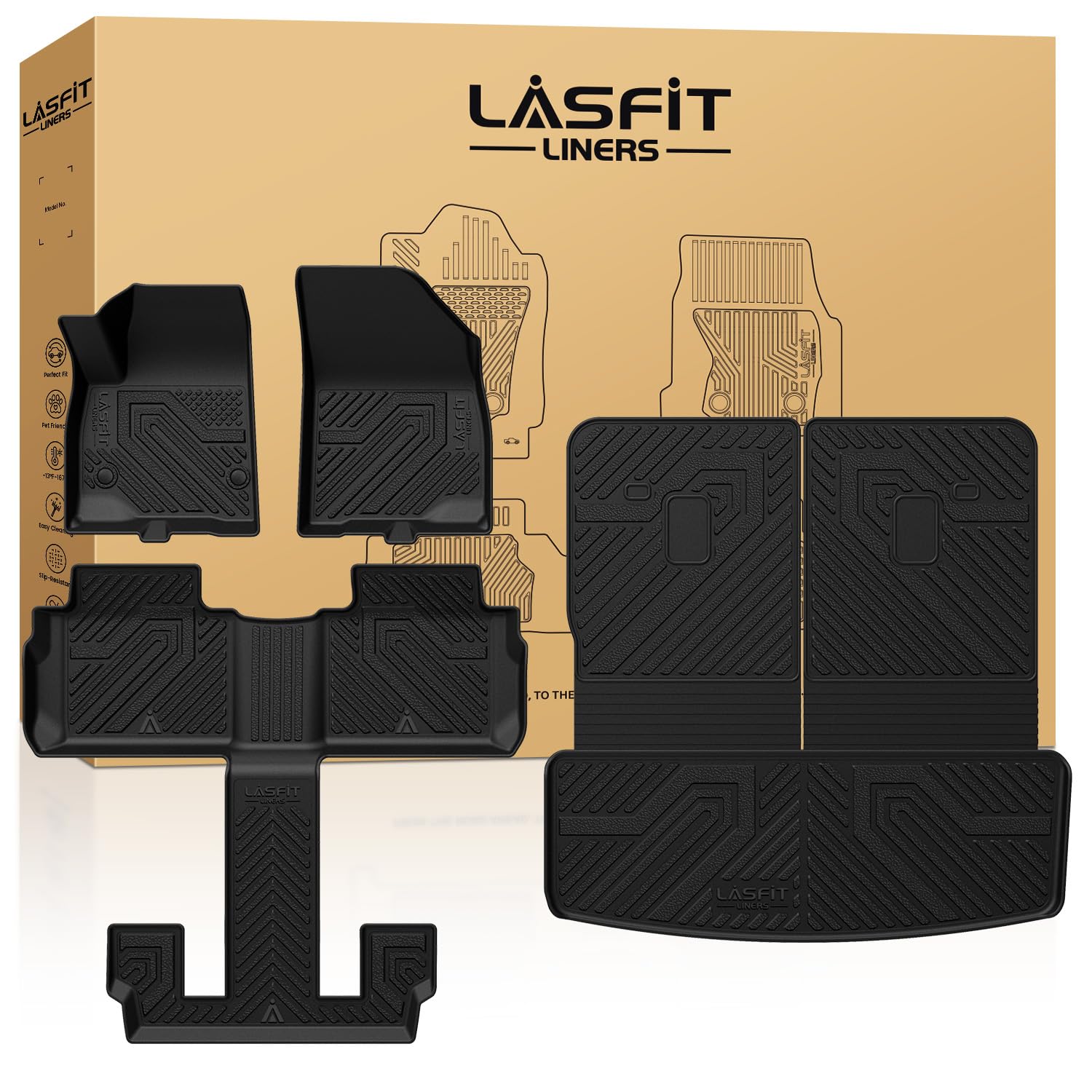 Lasfit Floor Mats & Cargo Liner For Gmc Acadia Car Mats 2017-2023, All Weather Tpe Custom Fit Floor Mats For Cars, 3 Rows Floor