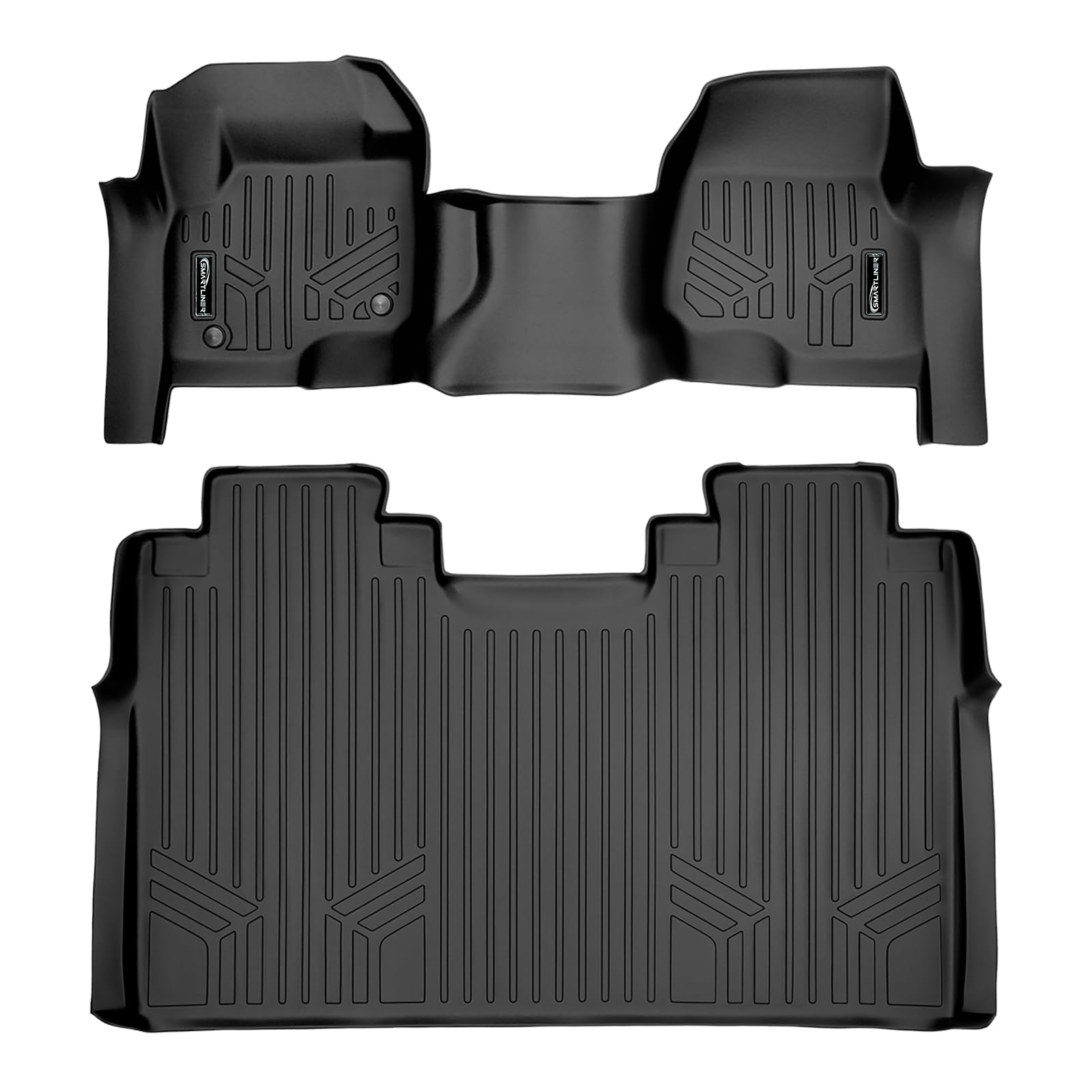 SMARTLINER Custom Fit Black 2 Row Floor Liner Set Compatible with 2017-2024 Ford F-250|F-350 Super Crew Cab with 1st Row Bench S