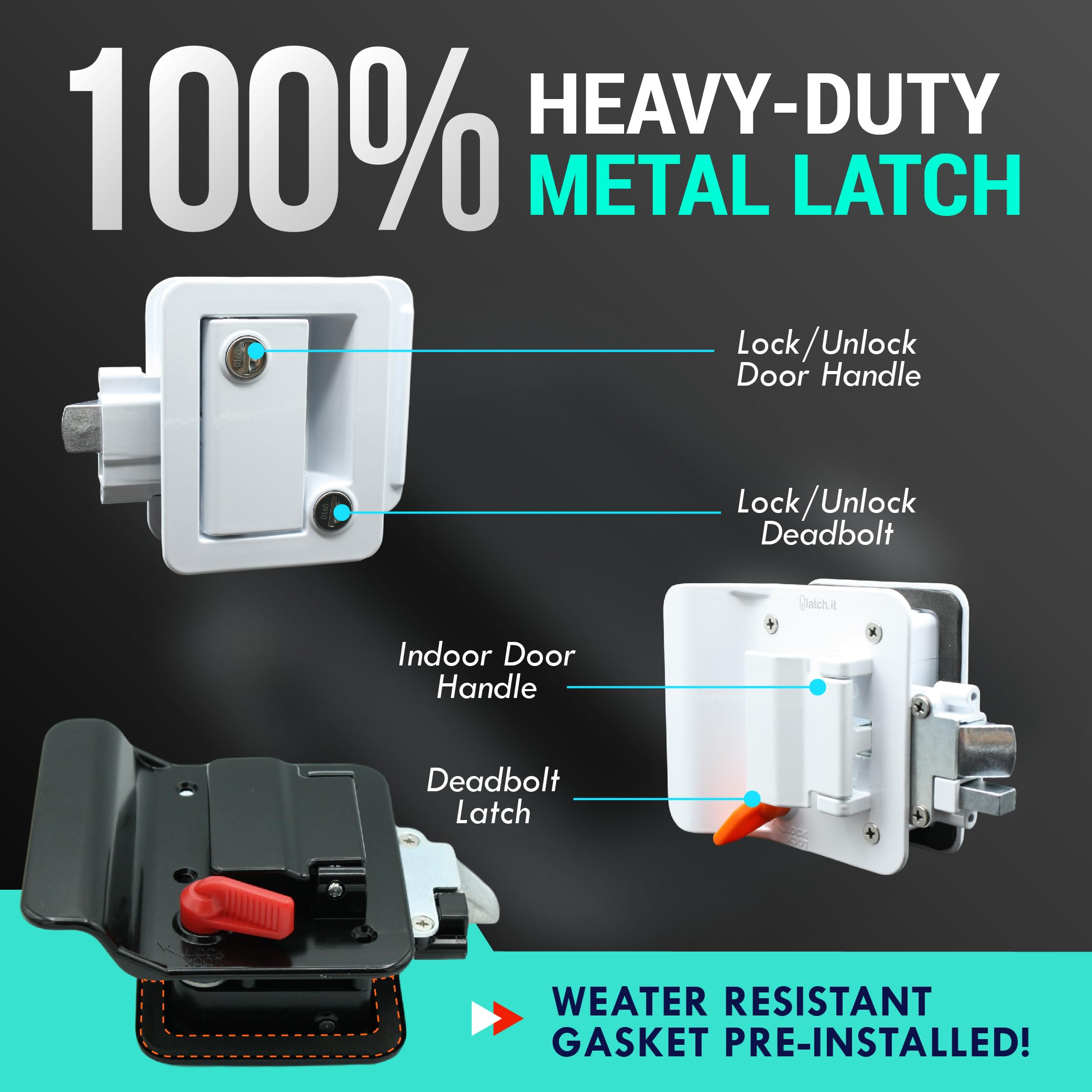 Latch.It White Rv Door Latch | 2 Keyed Alike Rv Door Locks For Travel Trailers | 100% Metal Camper Door Lock W/ 4 Keys | Easy-To