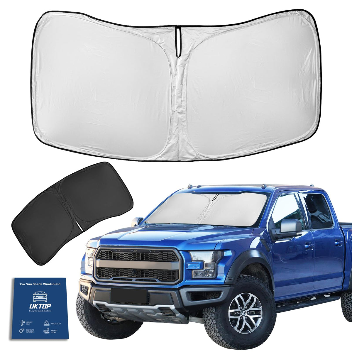 Uktop For Ford F150 F-150 F250 F350 F450 2015-2020 Sunshade Sun Shade Windshield Cover - 4 Layers Front Window Shade 240T Retrac