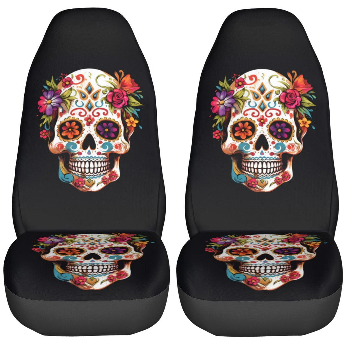 Dujiea Sugar Skull Car Front Seat Covers 2 Pcs Universal Auto Seat Covers Front Seats Only, Vehicle Bucket Seat Protectors Fit f