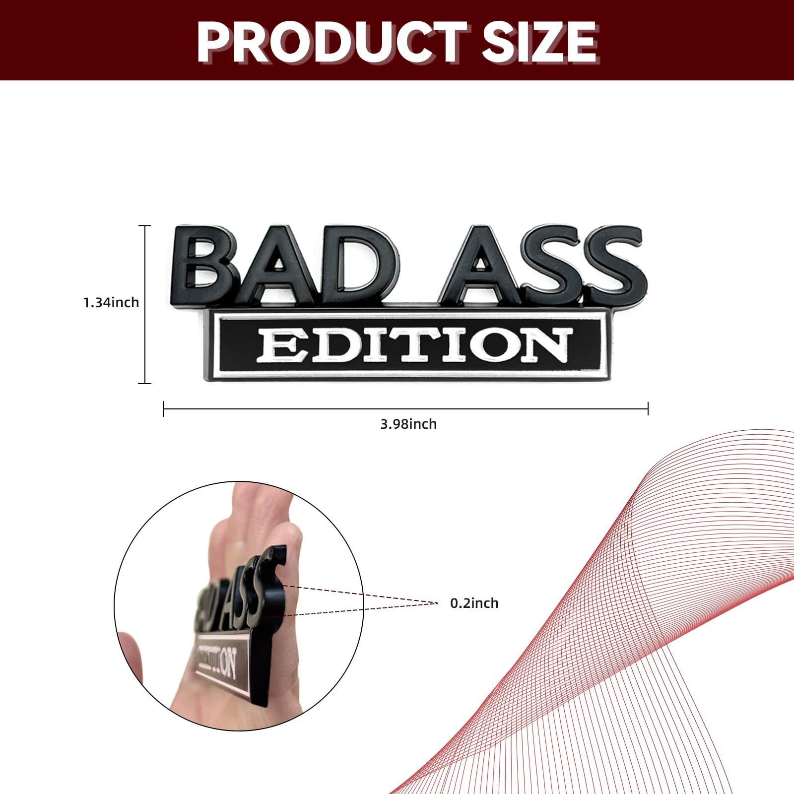 2Pcs Bad-Ass Edition Emblem For Car, 3D Fender Badge Decal, Auto Accessories For Tailgate Front Grille Hood Trunk, Car Exterior Replacement Accessories, Compatible With Car Motorcycle (Black & White)