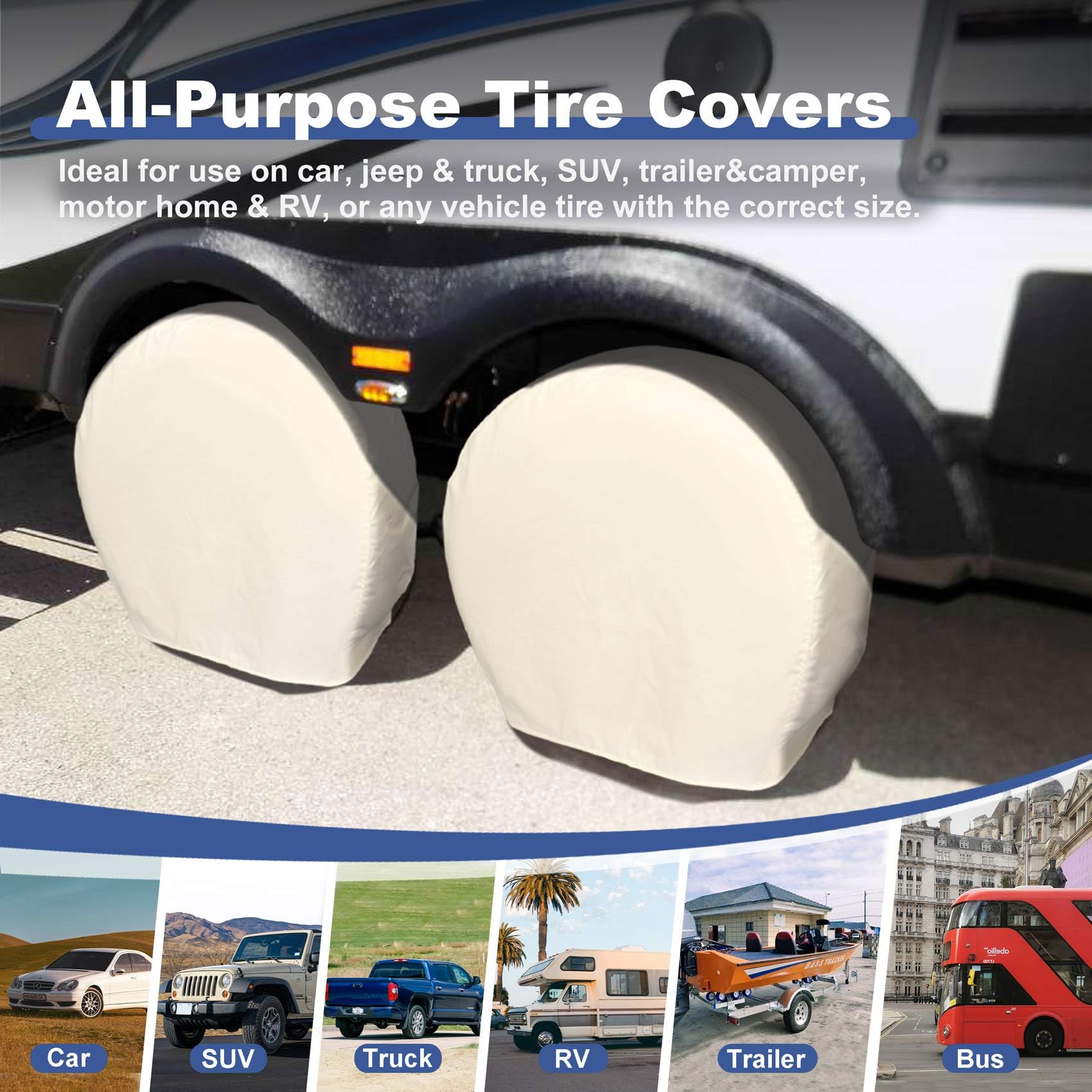 Explore Land Tire Covers 4 Pack - Tough Wheel Protector for Truck, SUV, Trailer, Camper, RV Universal Fits Tire Diameters 26-28.