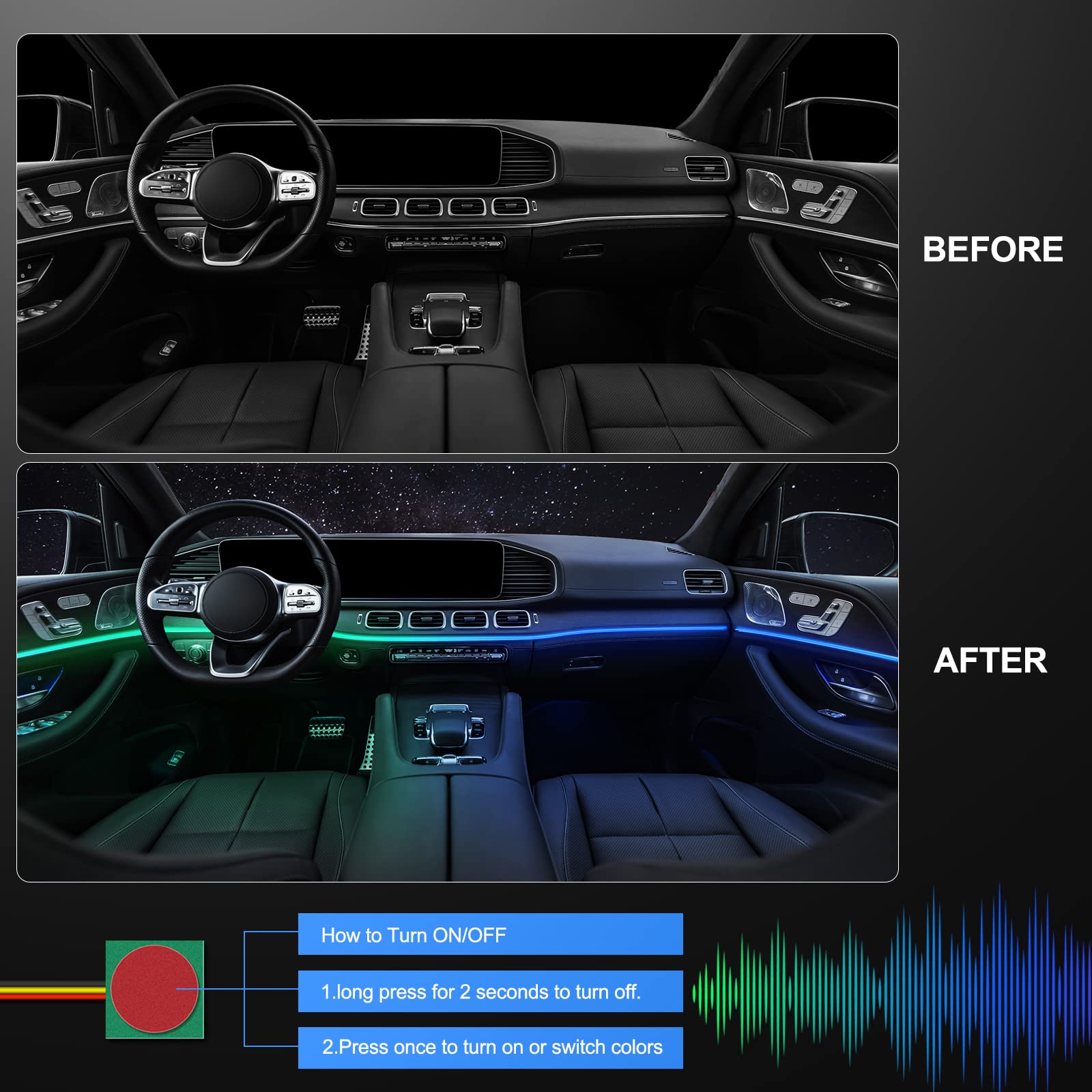 Acrylic Interior Car Led Strip Light With Wireless App, Rgb Dreamcolor 2 In 1 Ambient Lighting Kits, 16 Million Colors Sound Act