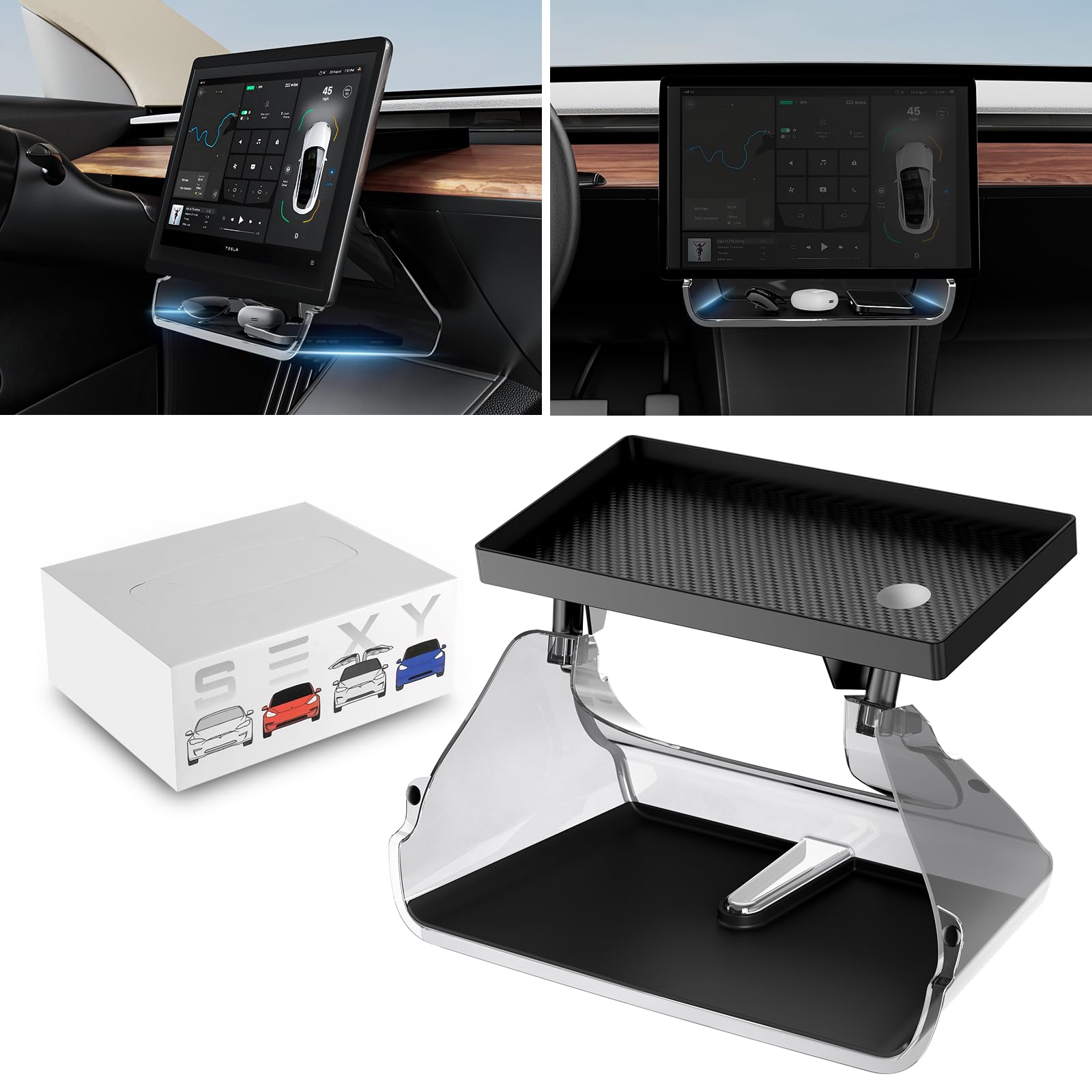 AOLEAD Tesla Center Console Organizer Tray:Under Screen Magnetic Storage Box for Model Y Model3 Accessories 2024 2023 2022 2021 