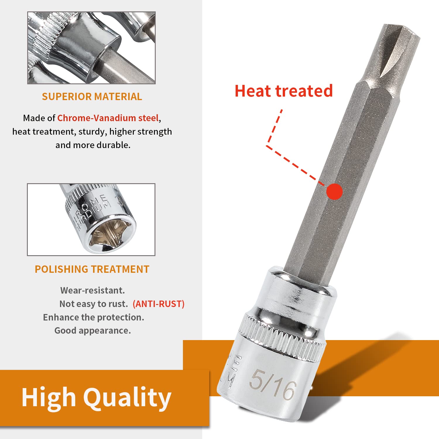 Johntruck 4 Pack Clutch Head Bit Socket Set Used With 3/8'' Square Drive For Chevy Cars And Trucks Older