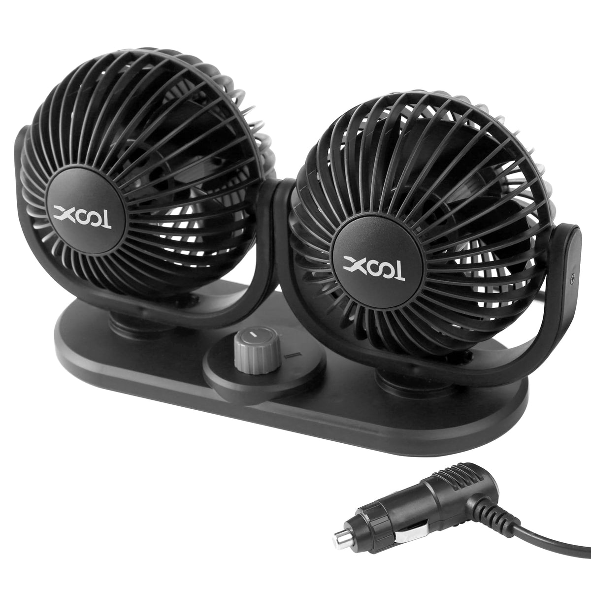 12V Car Fans, XOOL Cooling Air Fan Powerful Dashboard Electric Dual Car Fan Cigarette Lighter Low Noise 360 Degree Rotatable for
