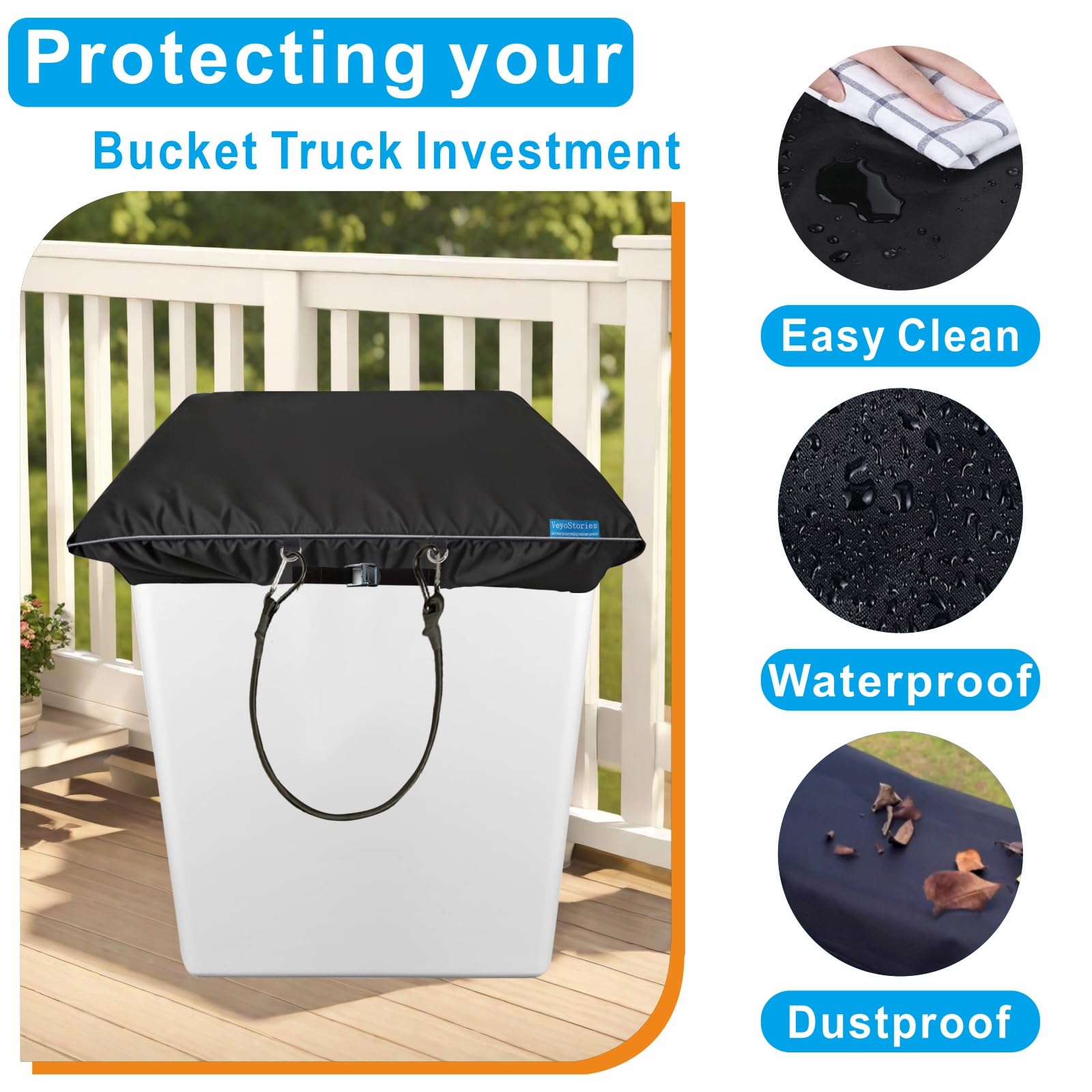 VeyoStories Bucket Truck Cover - Double Layer Oxford Cloth, Fits 1 Man Vinyl Bucket, 28'' x 34'' x 6'', Bucket Truck Accessories