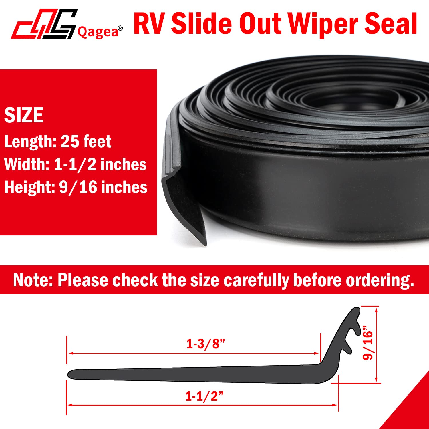 Rv Slide Out Wiper Seal 1-1/2'' R854056 Black Rubber Slideout Seal (Clip On) 25'