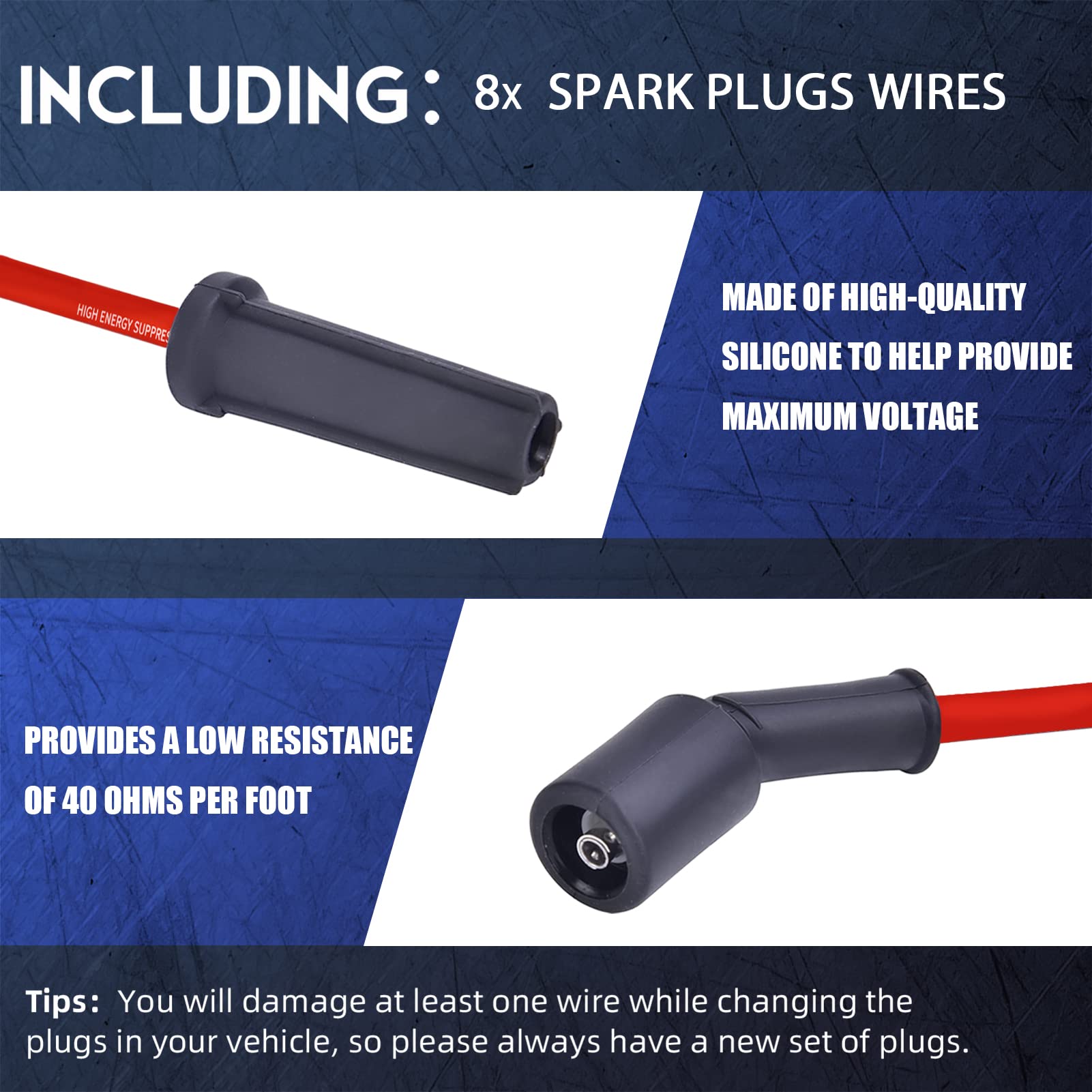 Ticanee Iridium Spark Plugs And Wires Set For Chevy 5.3L Silverado 1500 Suburban Avalanche Tahoe 4.8L 6.0L, 41 110 12621258 Spar
