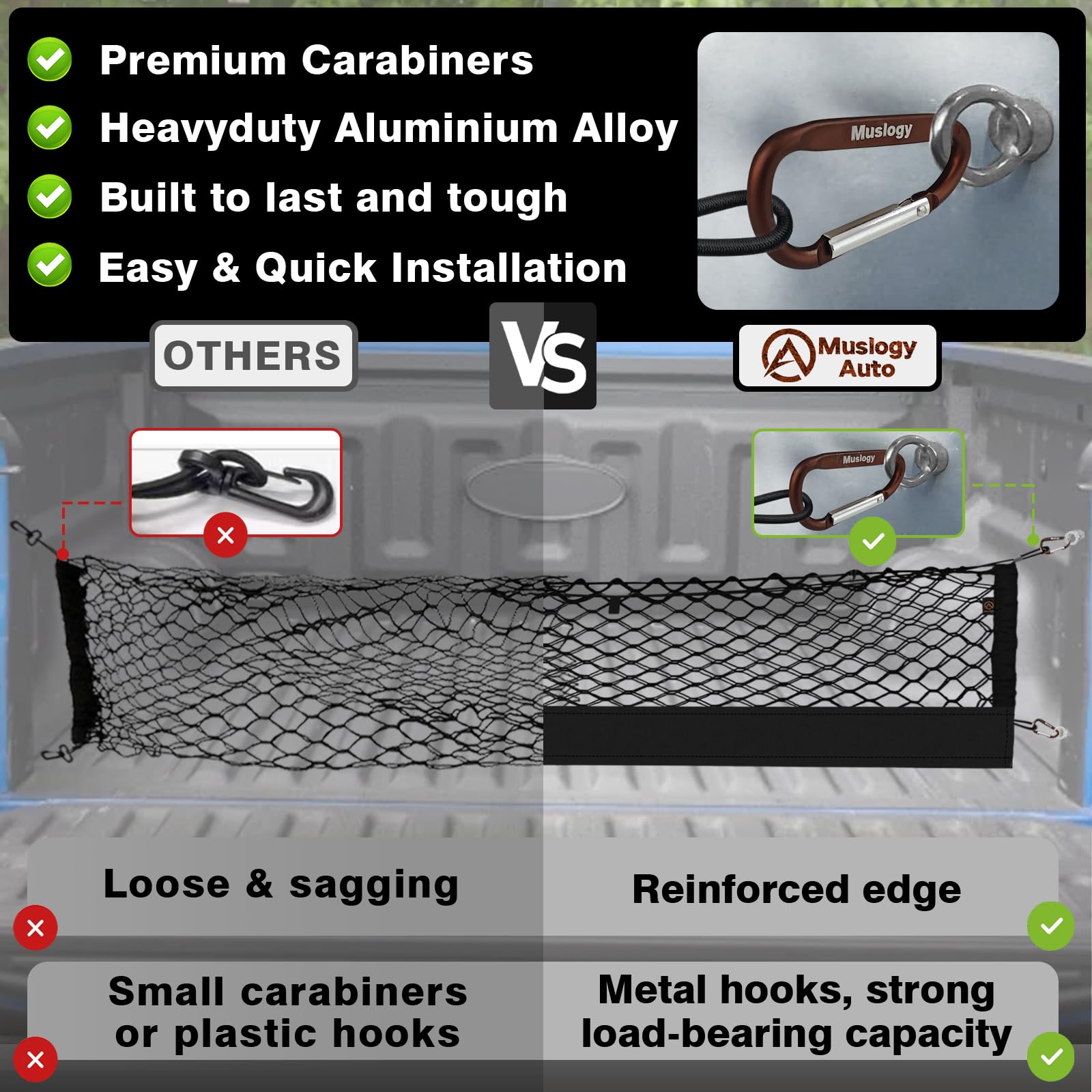 Muslogy Truck Bed Cargo Net Compatible With Ford Ranger 2019-2023 Accessories Storage Organizer Pickup Truck Bed Envelope Style