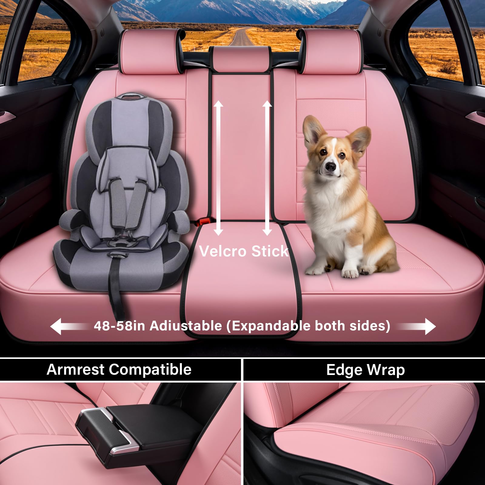 Coverado Car Seat Covers Full Set, 5 Piece Car Seat Protector With Removable Headrest, Nappa Leather Breathable Front Back Rear