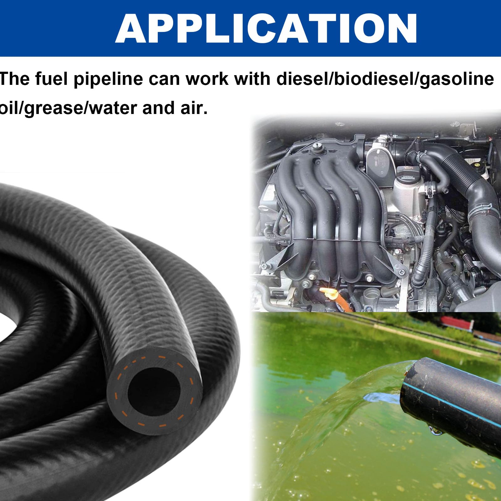 Tnisesm 5 Size Fuel Line Hose - 3/8'' 1/2'' 5/16'' 1/4'' 3/16'' ID NBR Rubber 3.3ft with 20Pcs Clamps for Small Engines Kawasaki