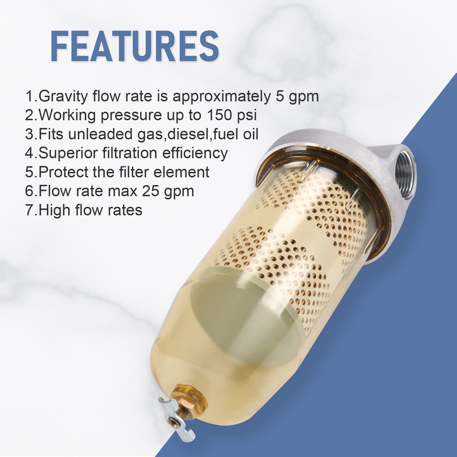 Dicmic 496 Fuel Tank Filter Assembly With Wrench Replacement For Gasoline And Diesel Water Separate 30 Micron Max 25 Gpm 150 Psi With 1” Npt Top Cap Replace# B10-Al