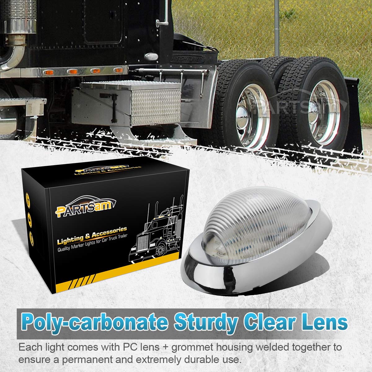 Partsam 2X Clear Lens 5-7/8 Amber 15Led Side Marker Lamp Turn Signal Teardrop Light W Chrome Bezel Replacement For Trucks Freightliner Columbia Coronado Classic Century