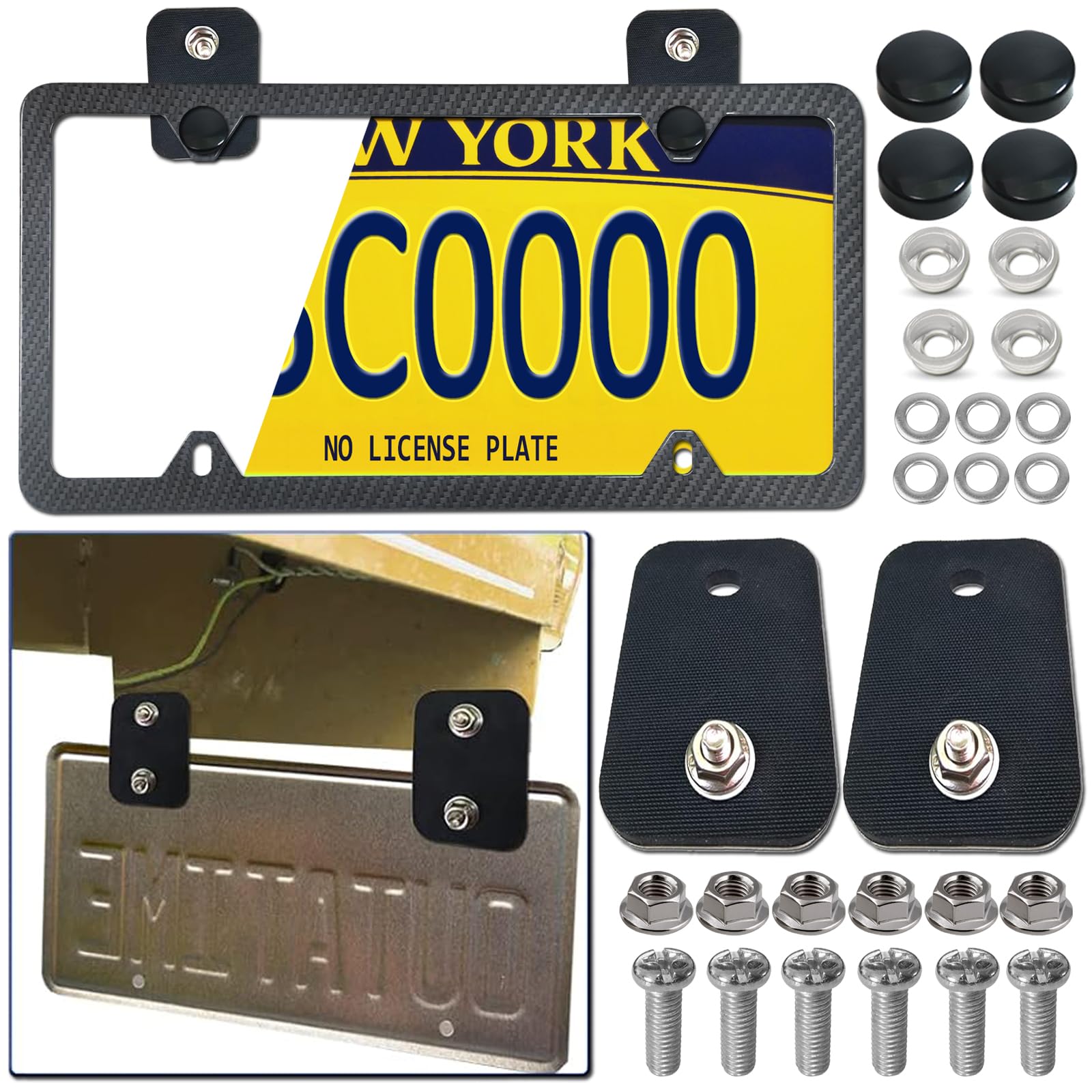 Aootf Trailer License Plate Holder Bracket- Truck/Rvs/Boats/Jet Ski Rubber Car Tag Holder And Carbon Fiber Frame With Black Scre