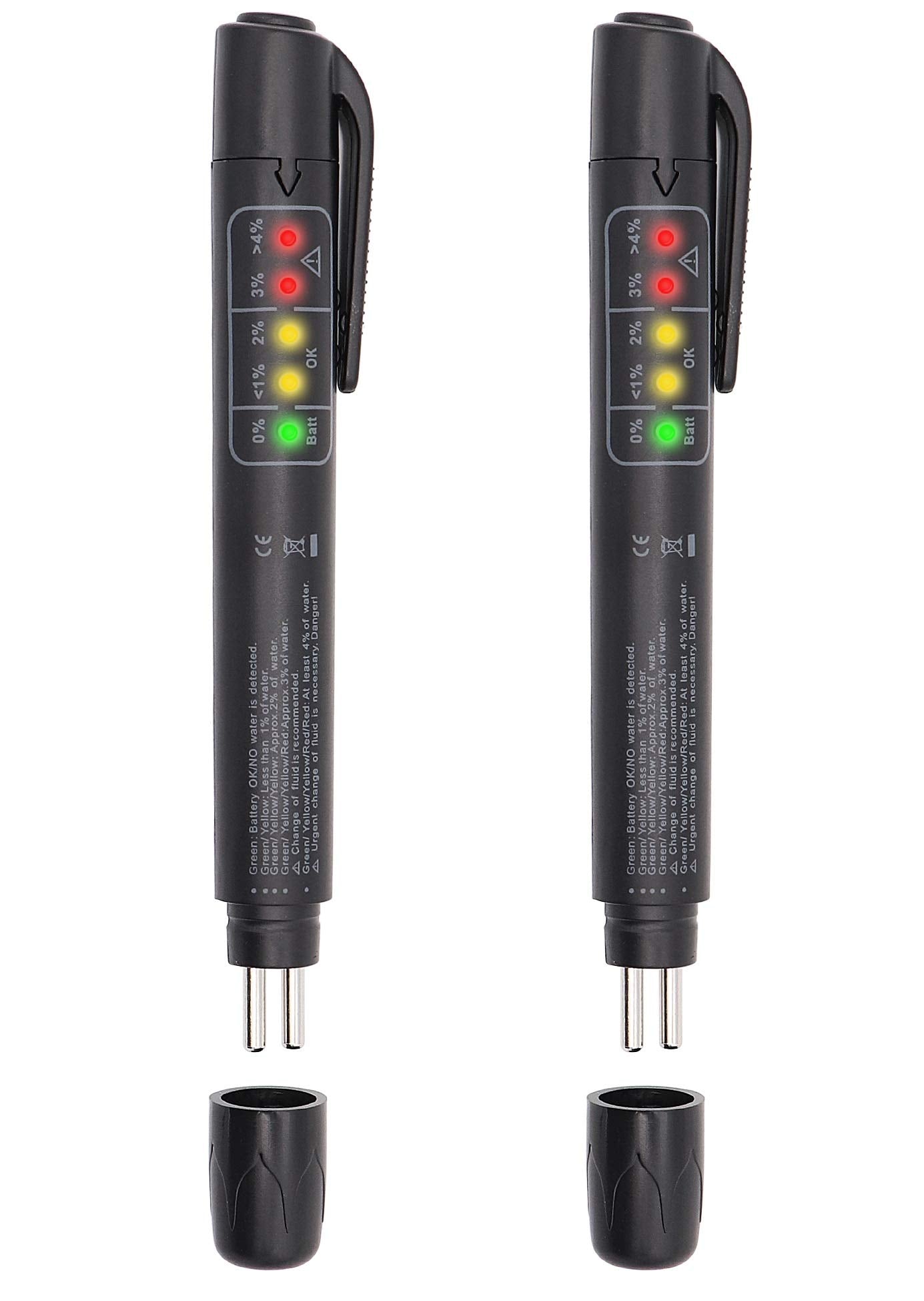 Taxutor 2Pcs Brake Fluid Tester Pen Hydraulic Fluid/Liquid/Oil Moisture Analyzer With 5 Led Indicators, Auto Brake Diagnostic Testing Tool For Dot3 Dot4 Brake Fluid