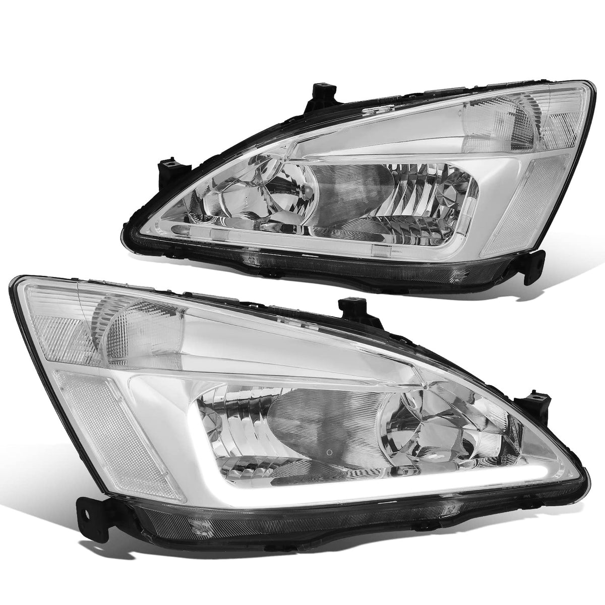 Dna Motoring Pair Headlight Assembly Compatible With 03-07 Honda Accord, Chrome Housing Clear Corner,Hl-Lb-Ha03-Ch-Cl1