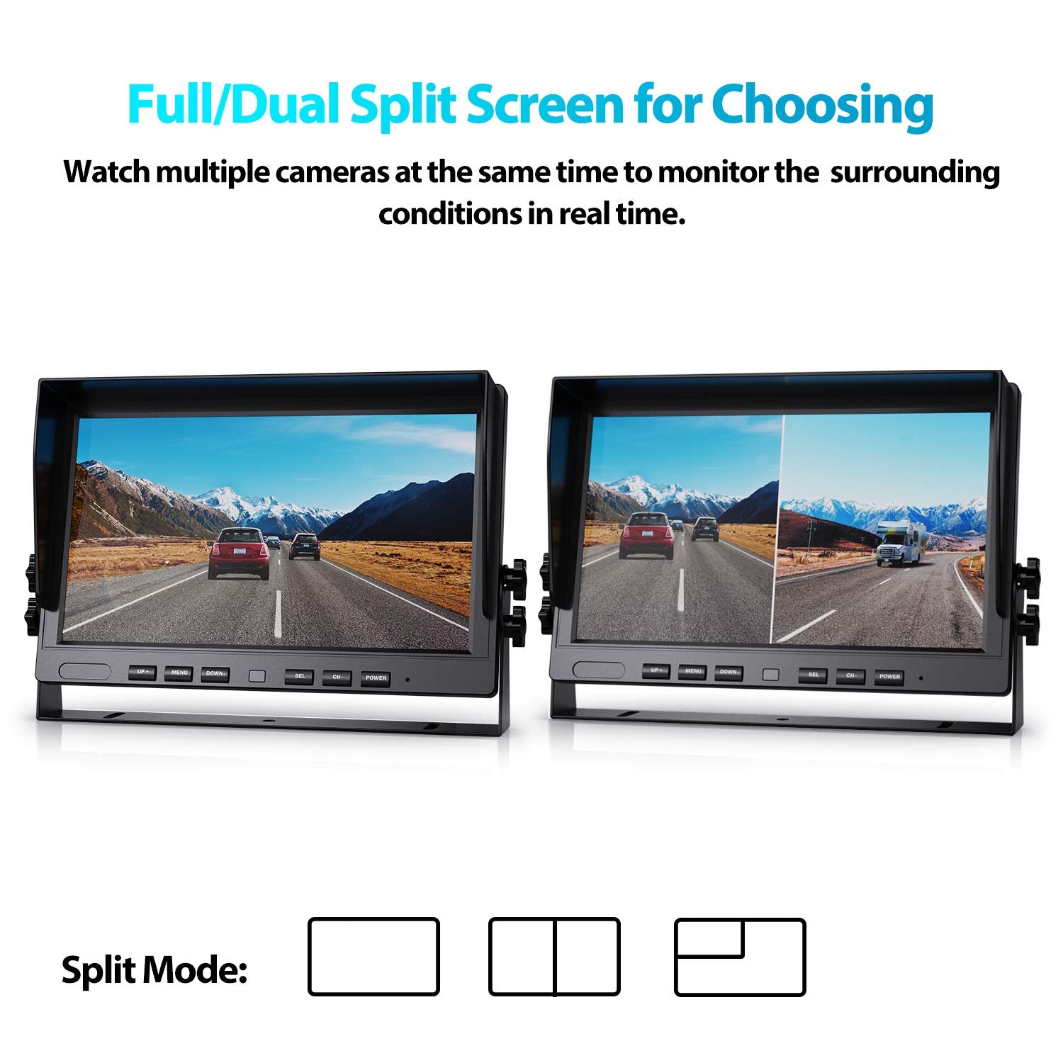 Fookoo ? 10'' 1080P Wired Backup Camera System,10-Inch Hd Dual Split Screen Monitor With Recording Ip69 Waterproof Rear View Cam